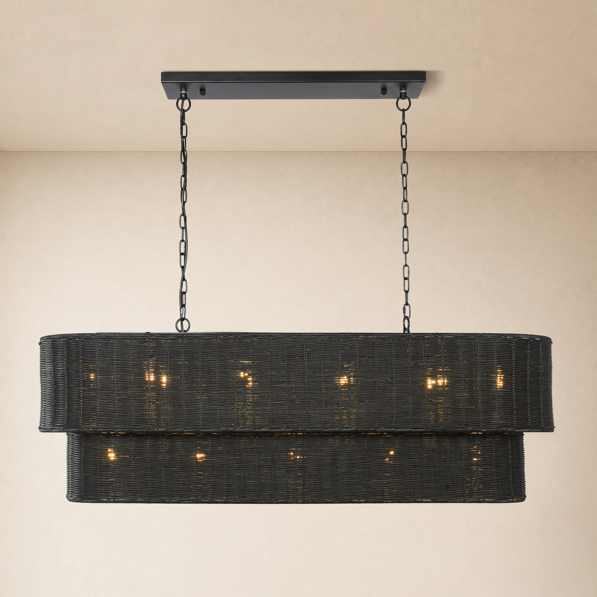 Cavana Rattan Tiered Rectangular Chandelier 53.9"W