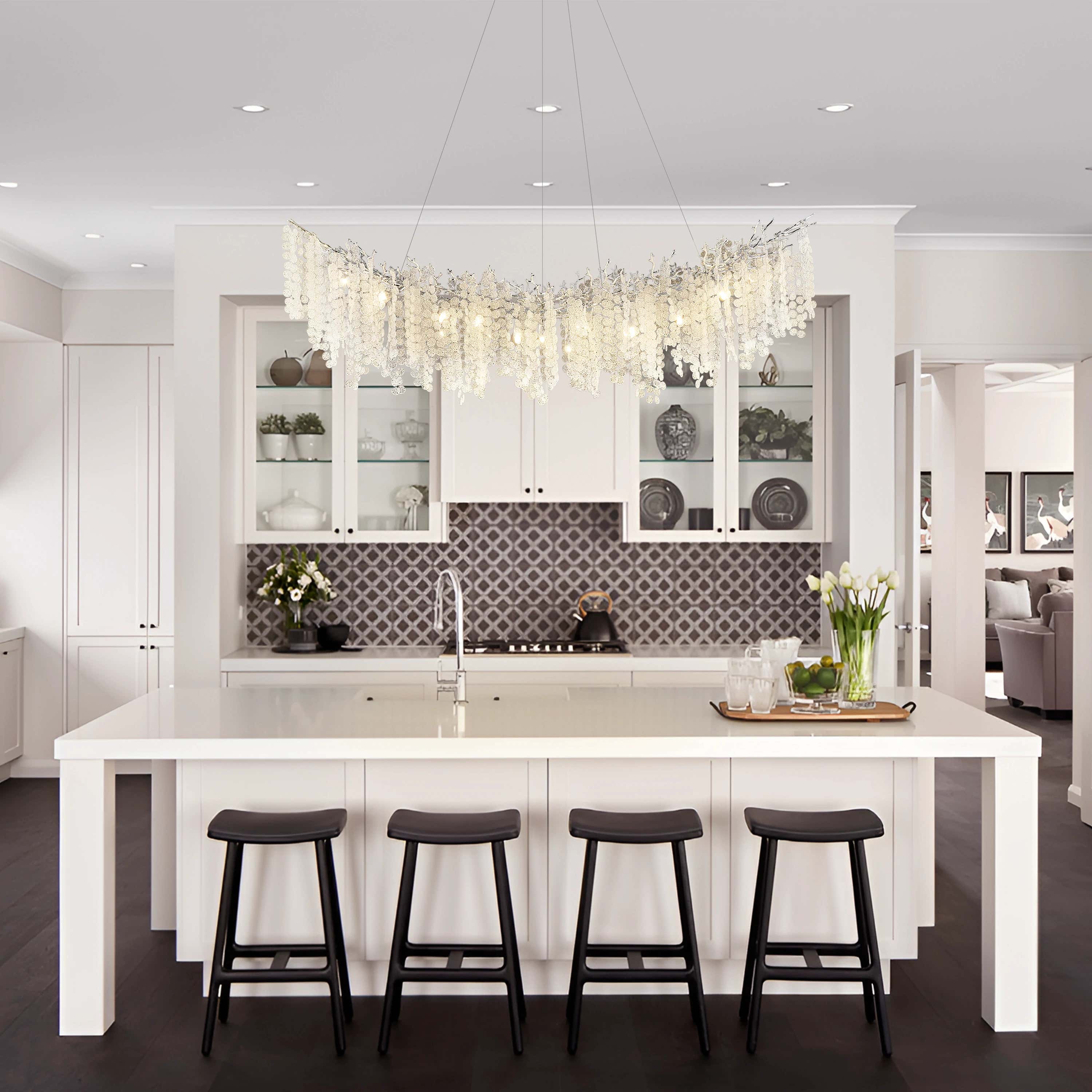 Shiro Noda Crystal Tree Branch Linear Chandelier 72"W#Finish_Silver