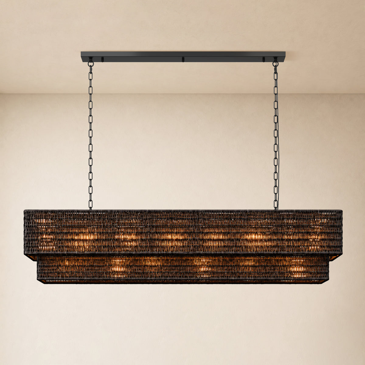 Cavana Rattan Double Tier Rectangular Chandelier 60"W