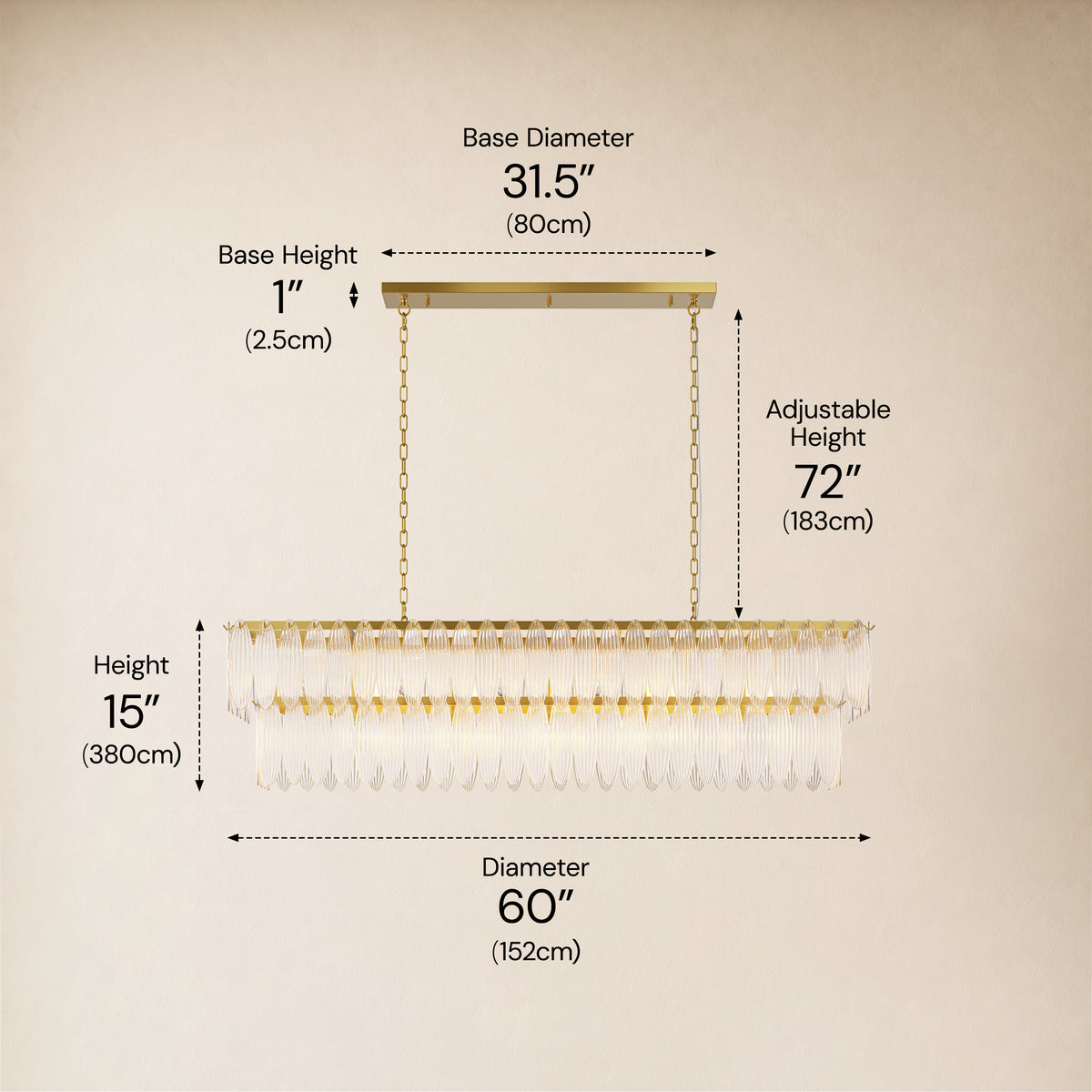 Ardelyne Crystal Leaf Linear Chandelier 48"-60"D
