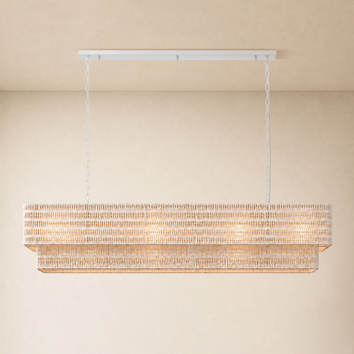Cavana Rattan Double Tier Rectangular Chandelier 60"W