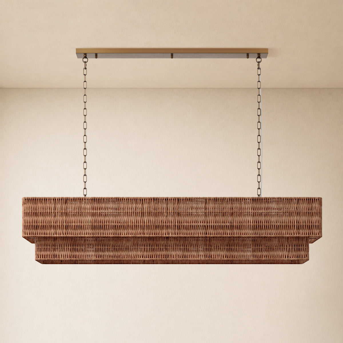 Cavana Rattan Double Tier Rectangular Chandelier 60"W