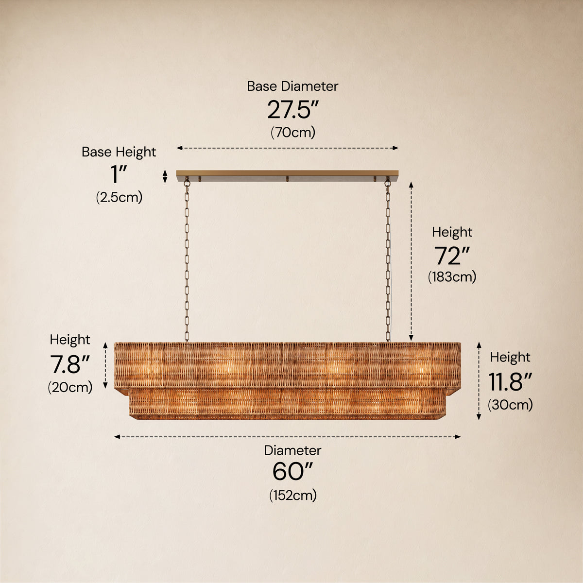 Cavana Rattan Double Tier Rectangular Chandelier 60"W