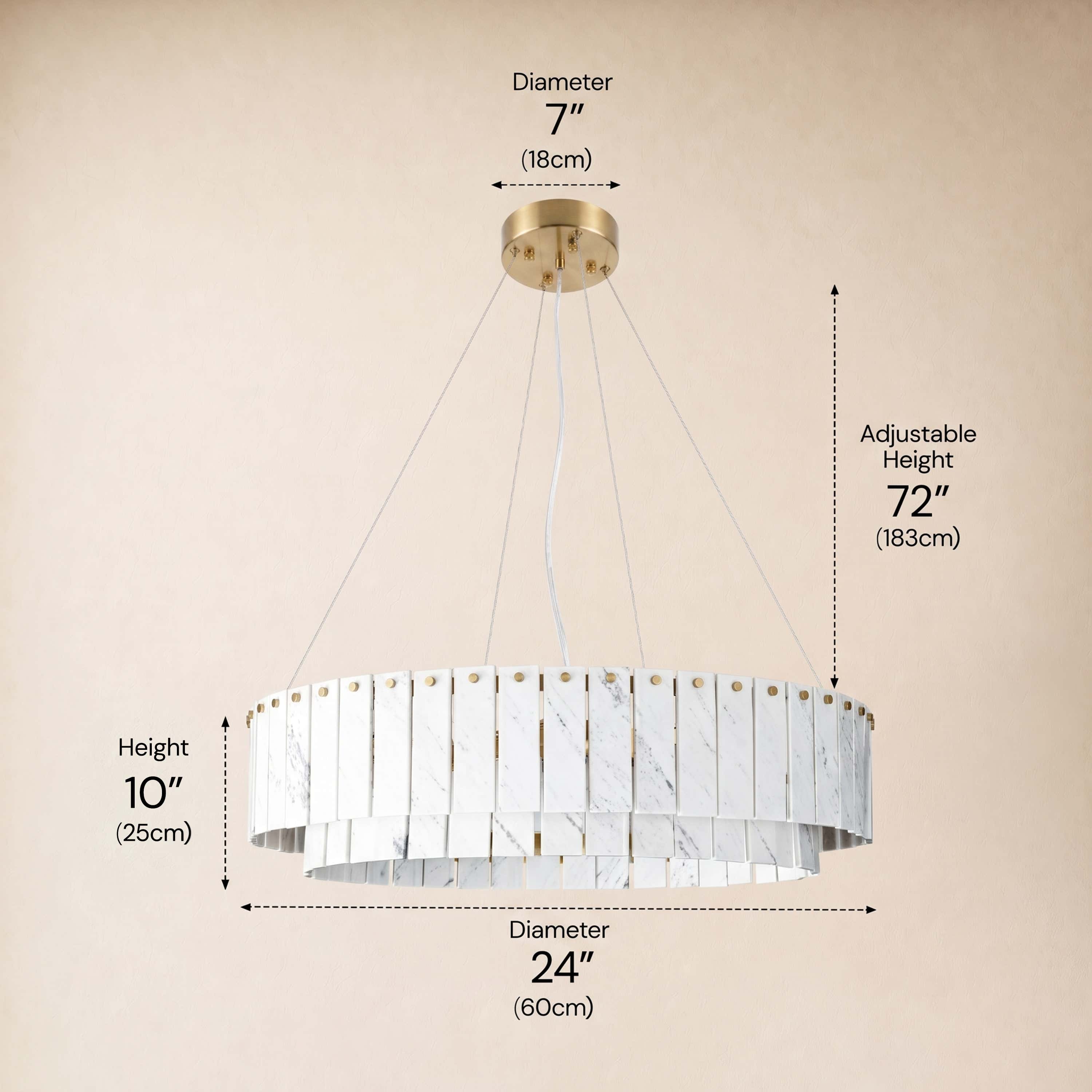 Pietra White Marble Tiered Drum Chandelier 24" 31"D