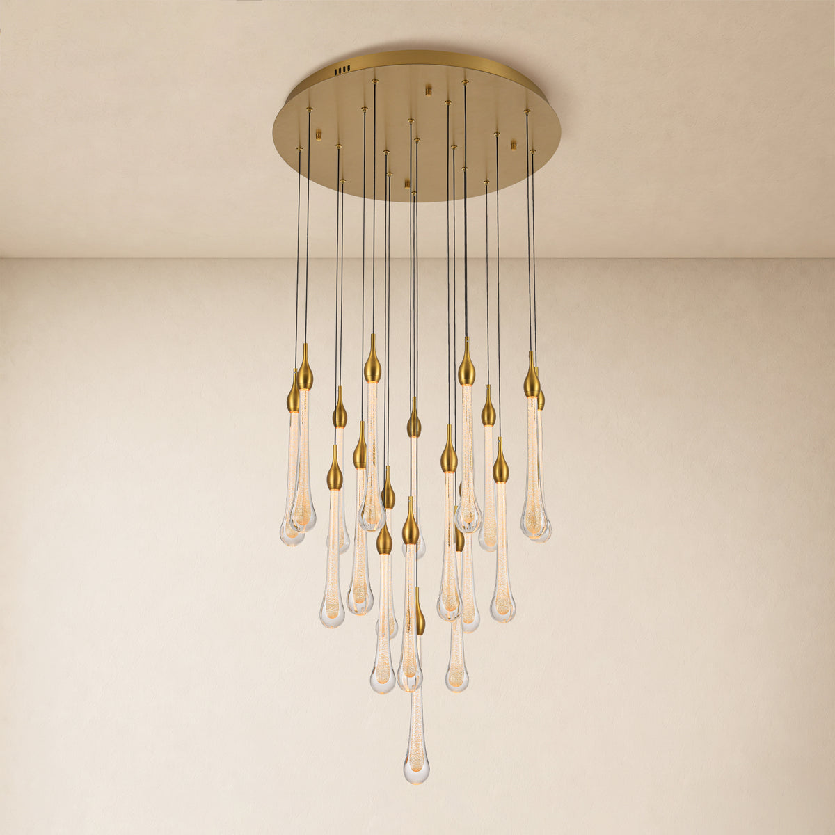 Olivene Glass Teardrop Round Chandelier 24"D