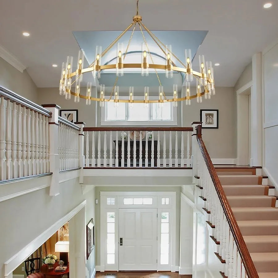 Cylora Glass Tube Round Chain Chandelier 60"D#Finish_Gold