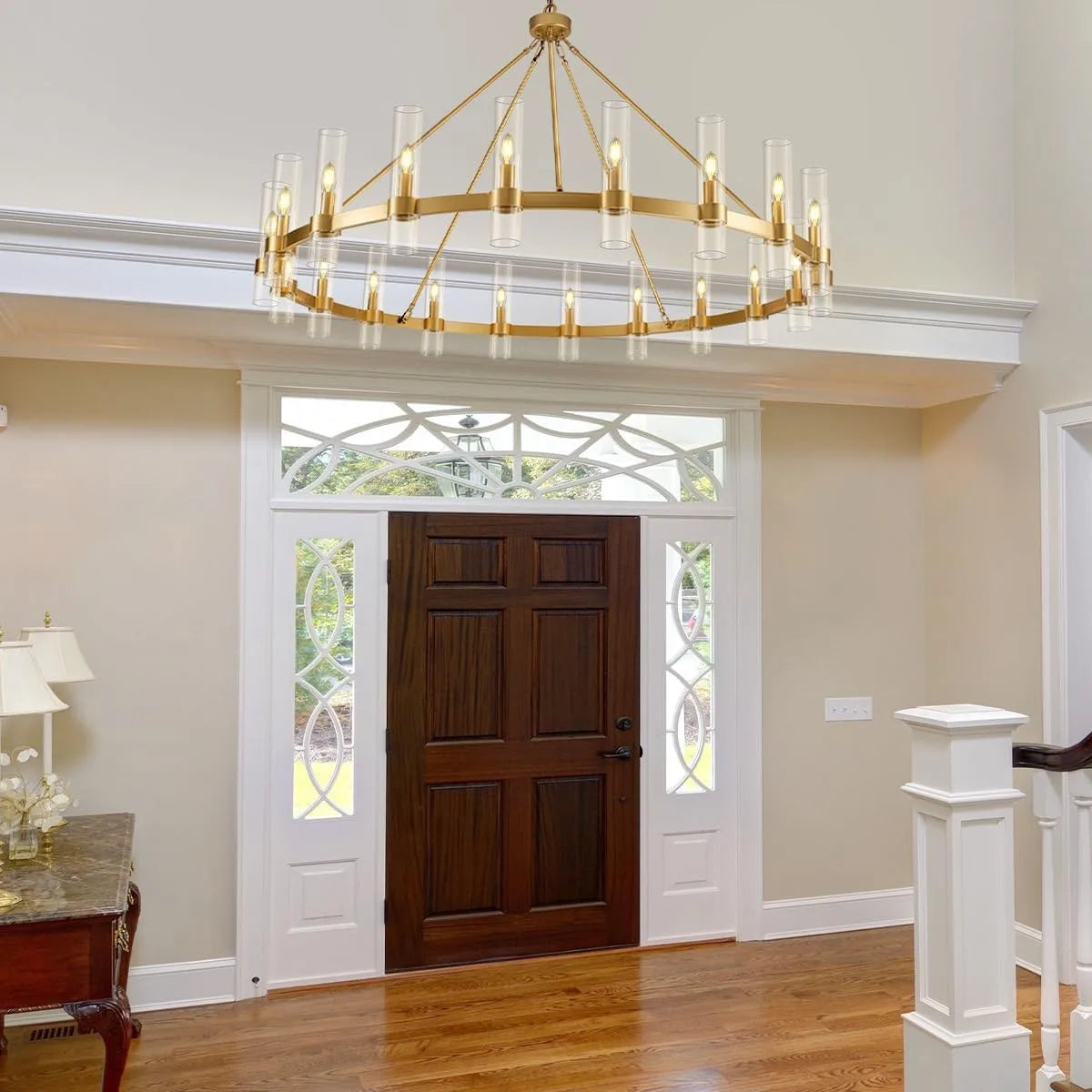 Cylora Glass Tube Round Chain Chandelier 60"D#Finish_Gold