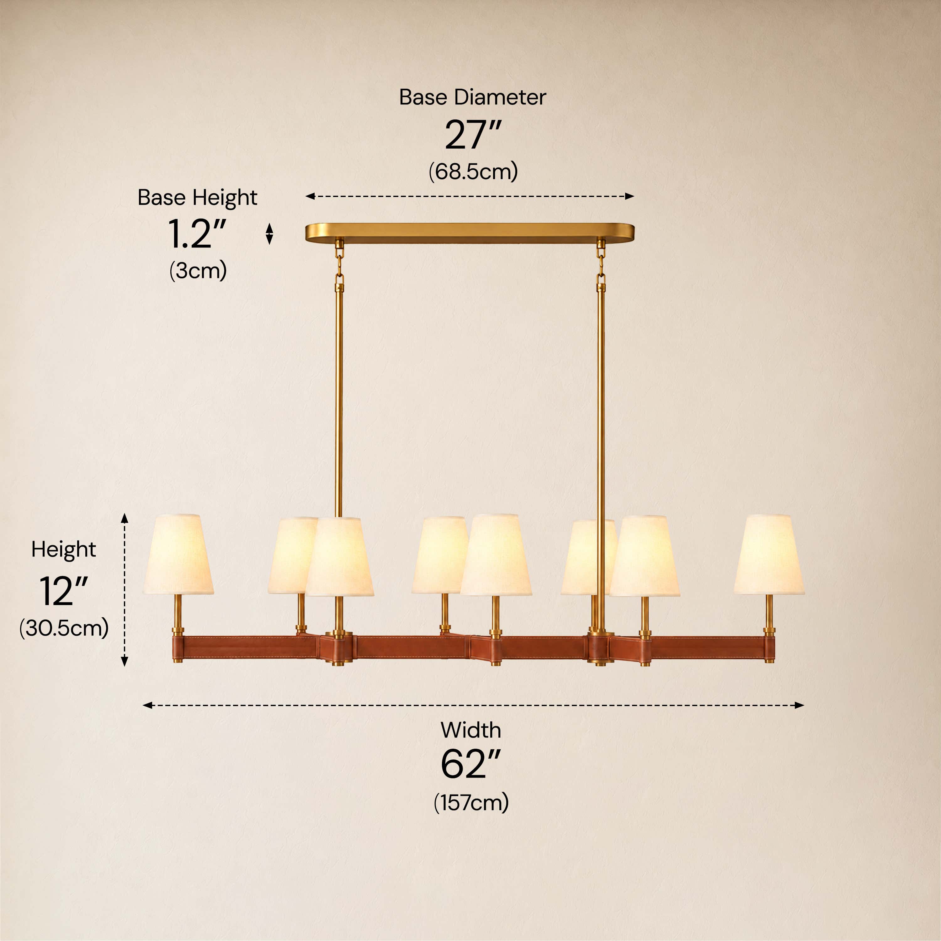 Corvella Leather Custom Linear Chandelier 62" 72"W