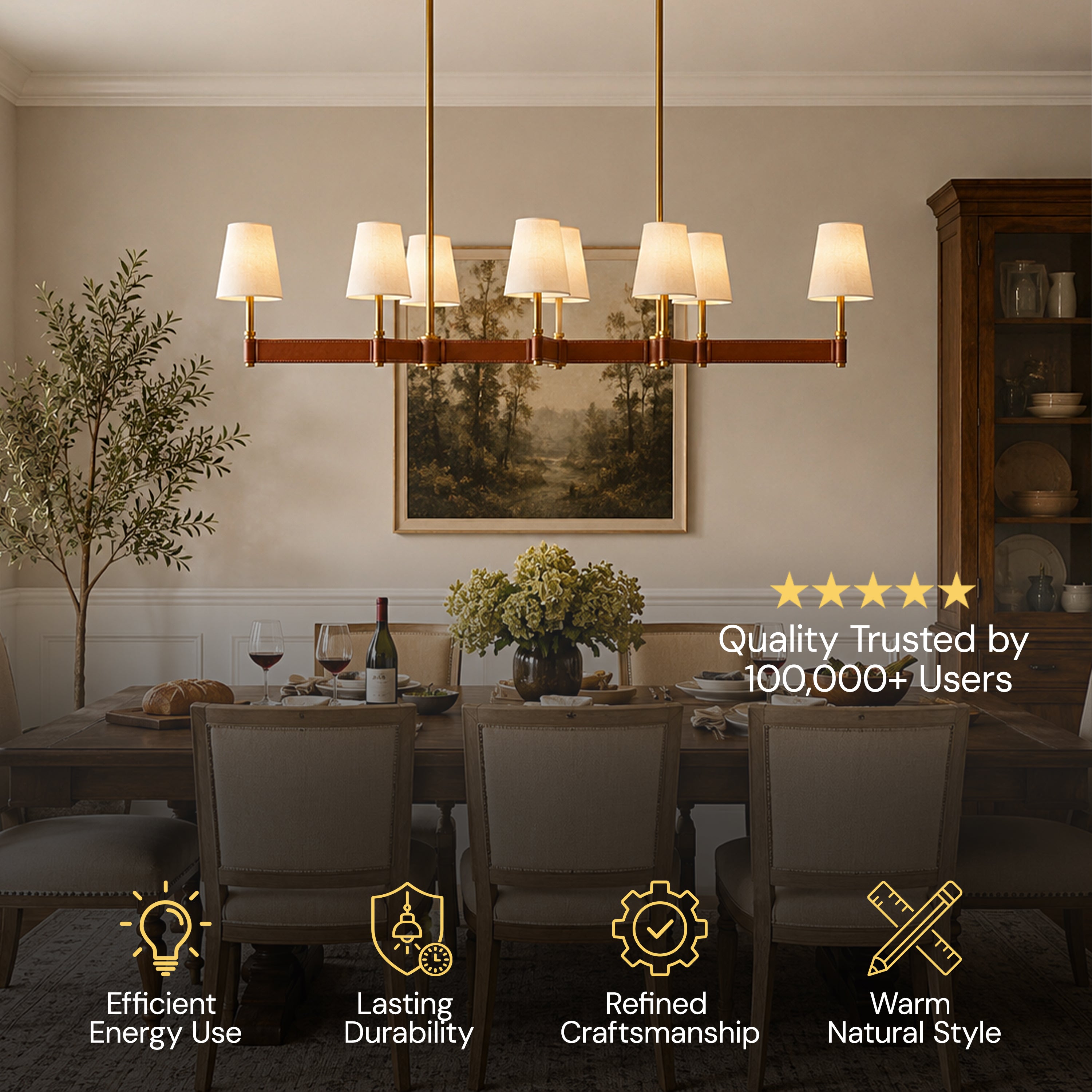 Corvella Leather Custom Linear Chandelier 62" 72"W