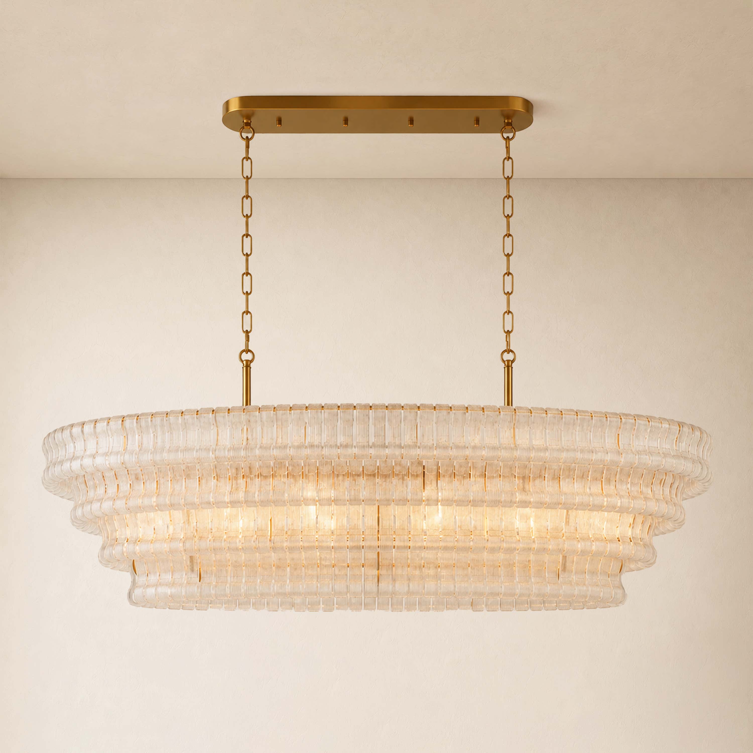 Ondalia Tiered Glass Custom Rectangular Chandelier 65"W