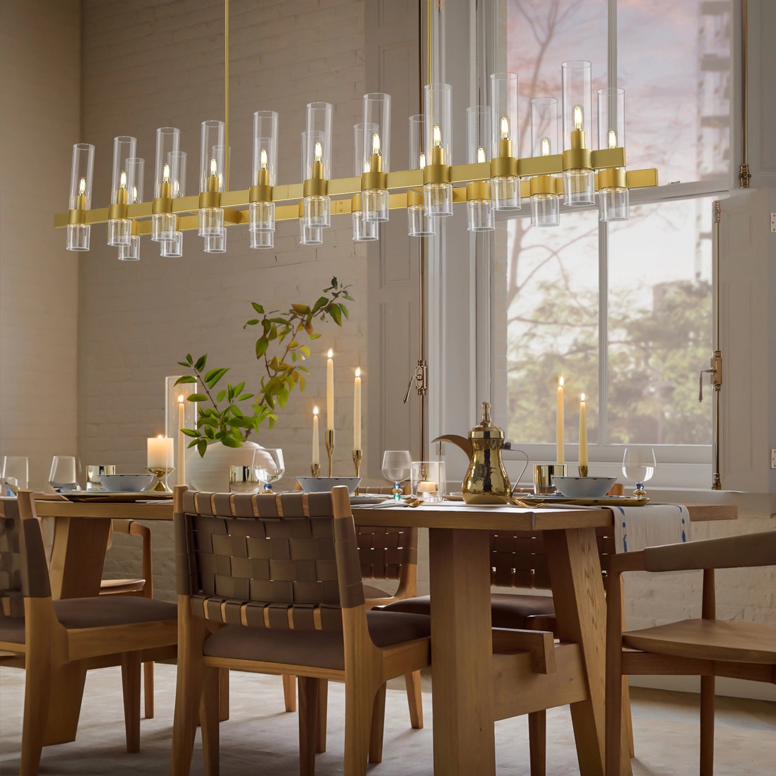 Cylora Glass Tube Rectangular Chandelier 68"