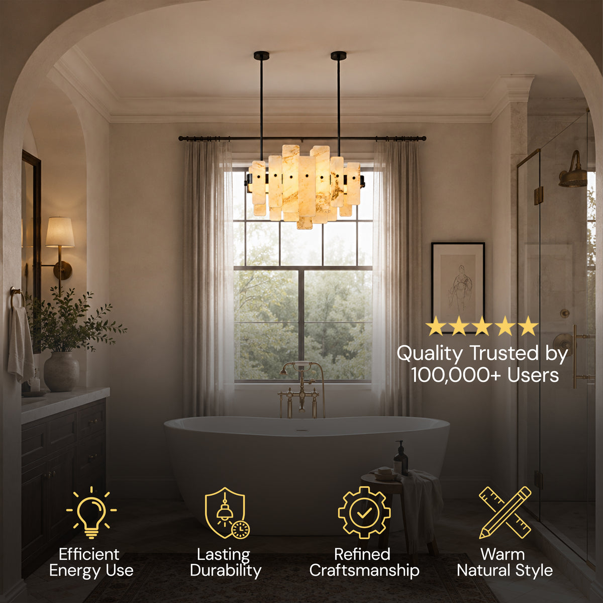 Pietra White Marble Panel Chandelier 27.5"W
