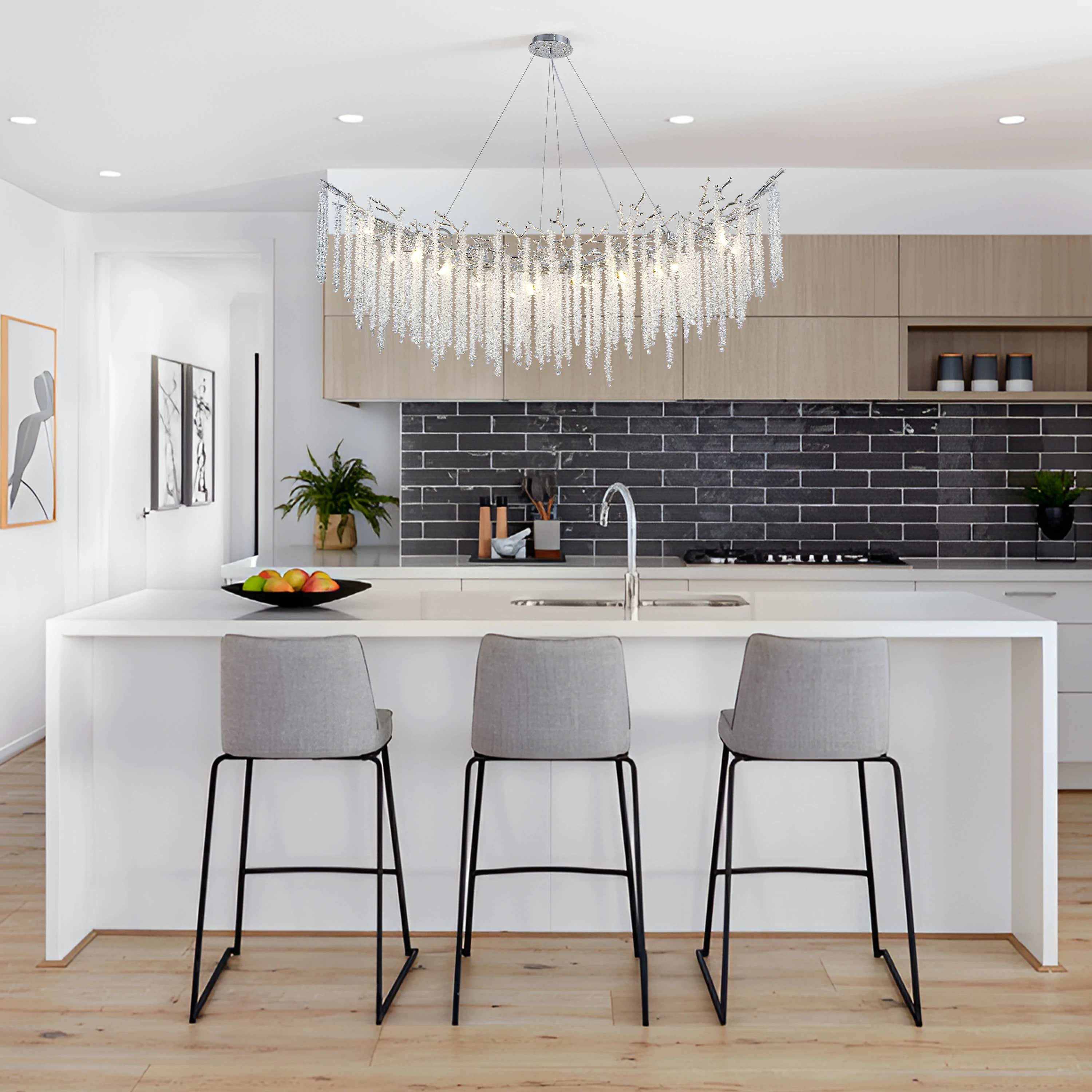 Snow Tree Branches Linear Chandelier 55''L#Finish_Silver