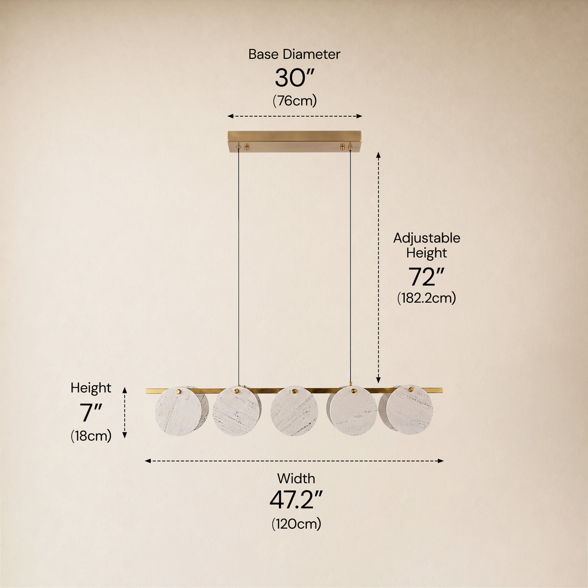 Pietra White Marble Disc Linear Chandelier 47.2"W