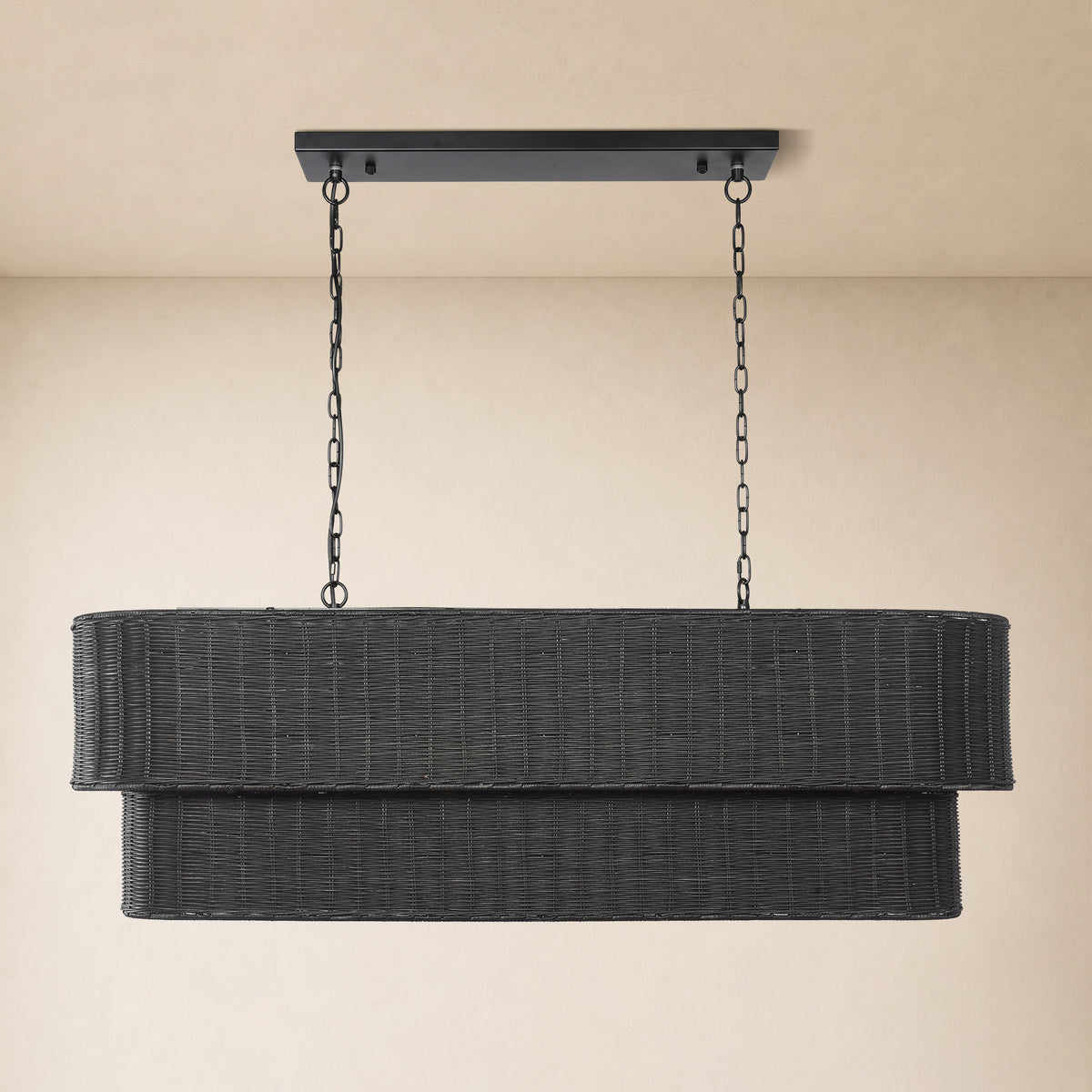 Cavana Rattan Tiered Rectangular Chandelier 53.9"W