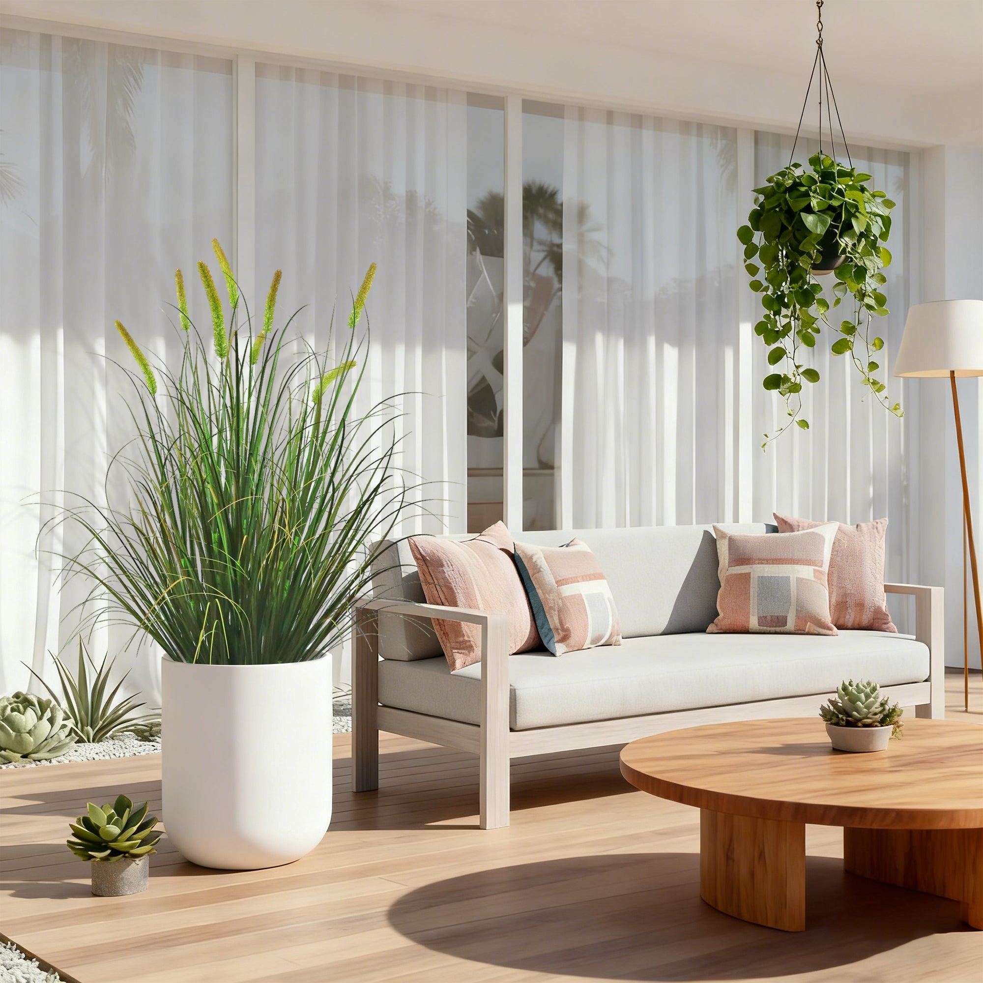 Artificial 8-Head Long Cat Tail with Curved Onion Grass Bonsai 55"H