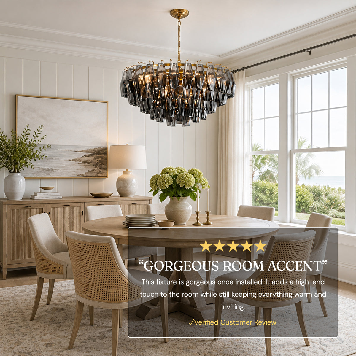 Celestial Drop Smoked Crystal Round Chandelier 31.4"D