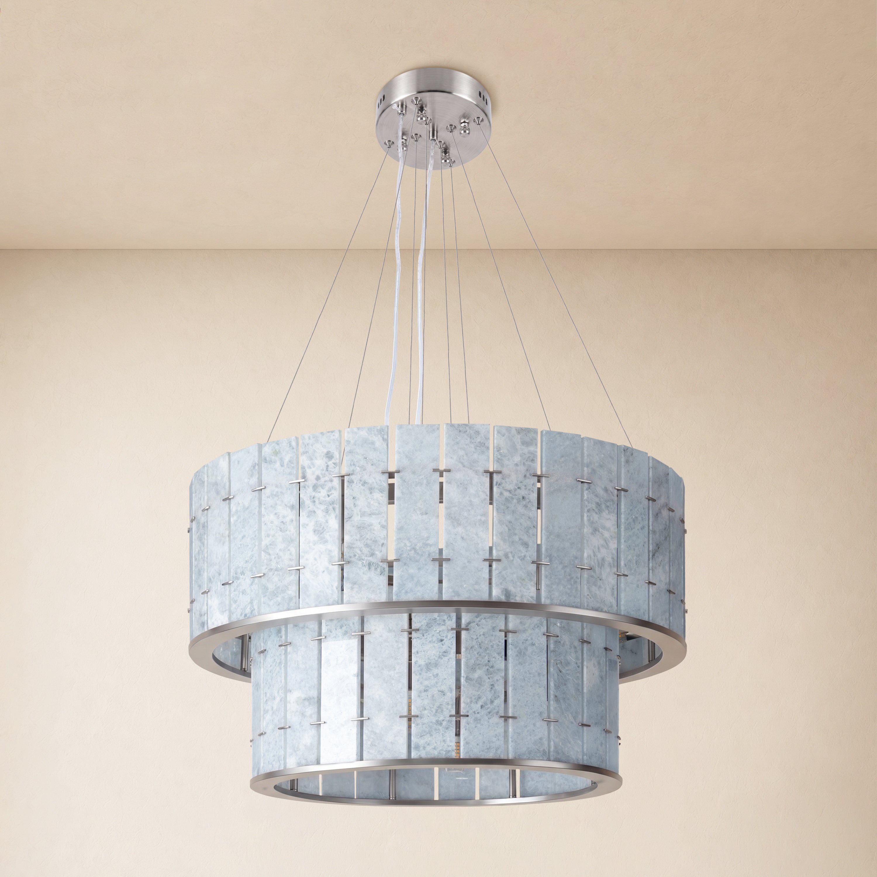 Pietra Blude Marble Two-Tier Round Chandelier 25.5"D