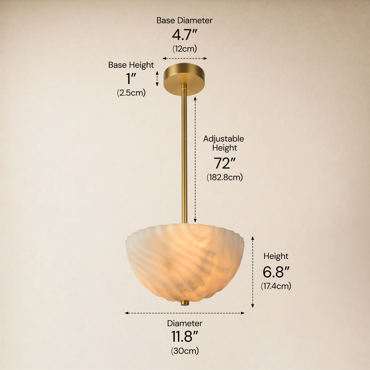 Nyrelle Resin Fluted Bowl Pendant Light 11.8"D