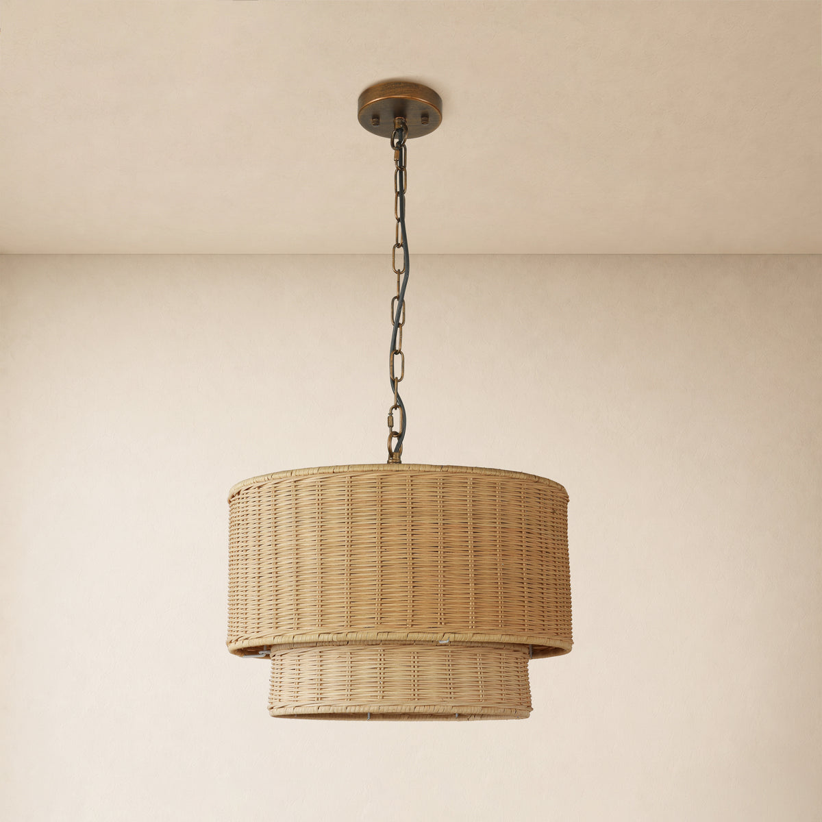 Cavana Rattan Tiered Round Pendant 16.1"D