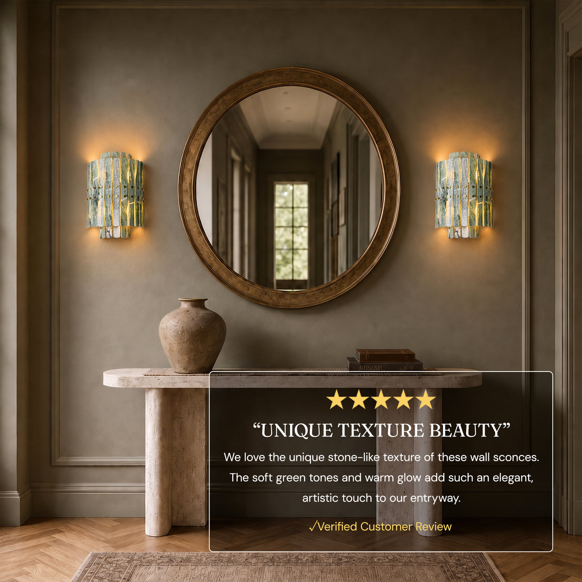 Pietra Green Marble Round Wall Sconce 11.8"D