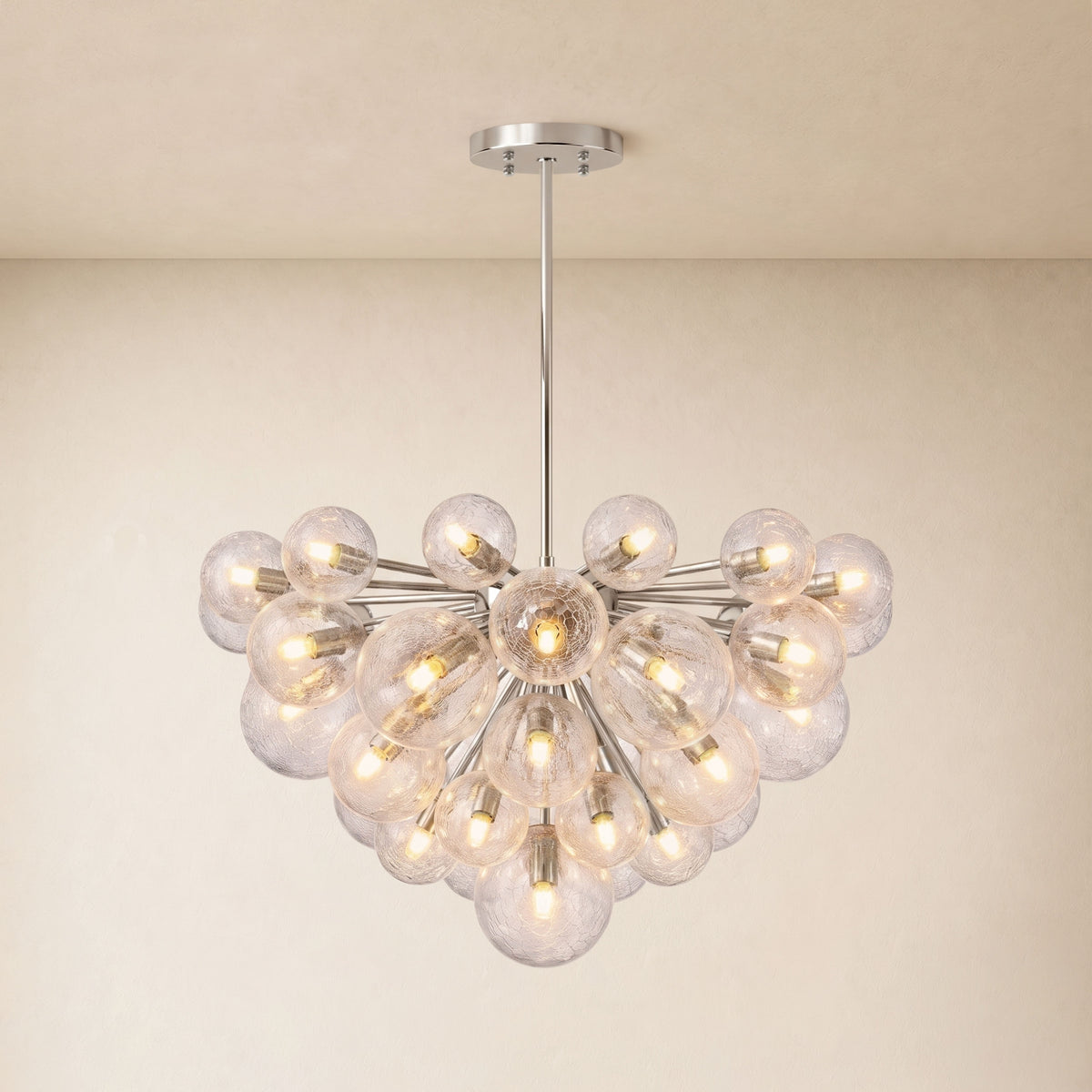 Elowen Crackled Glass Cluster Round Chandelier 24" 35"D