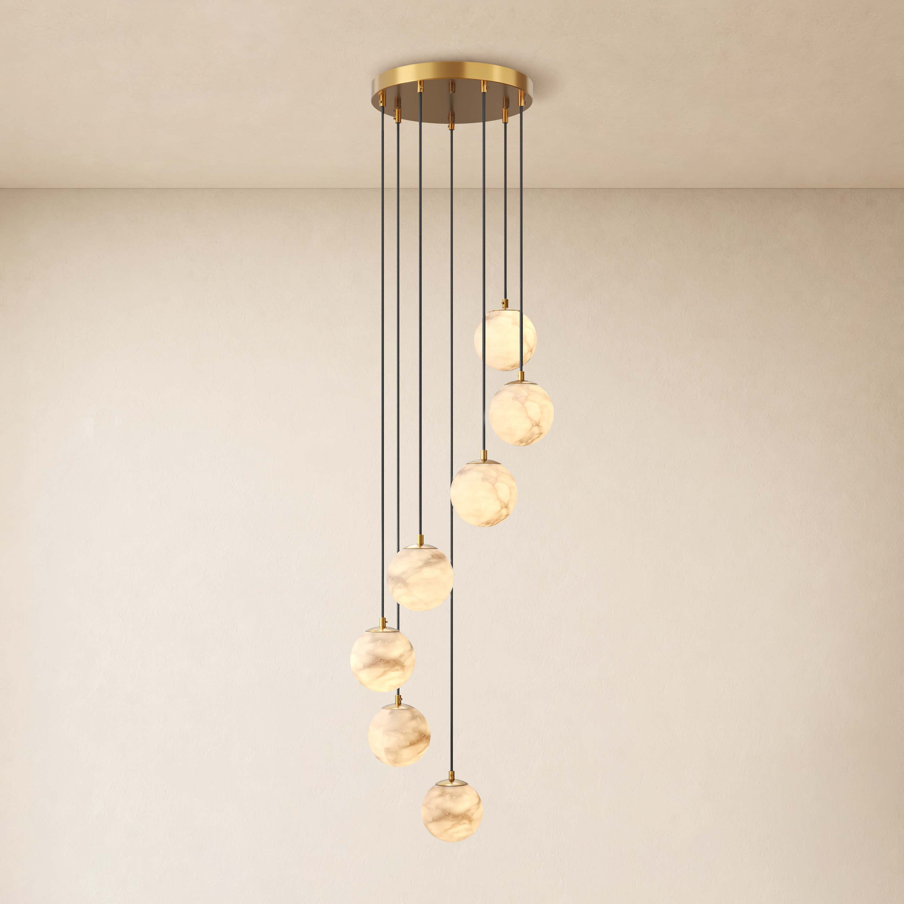 Solindra Resin Alabaster Texture Globe Cascade Chandelier