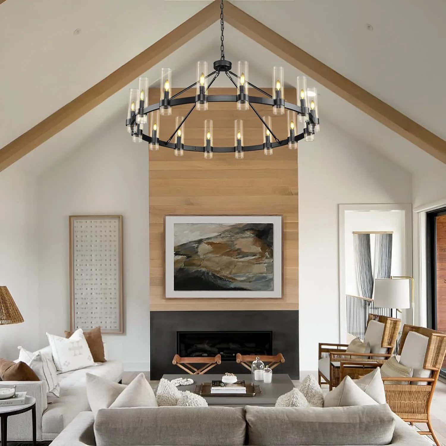 Cylora Glass Tube Round Chain Chandelier 60"D