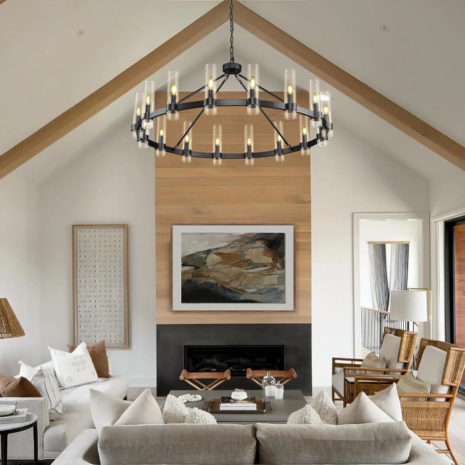 Cylora Glass Tube Round Chain Chandelier 60"