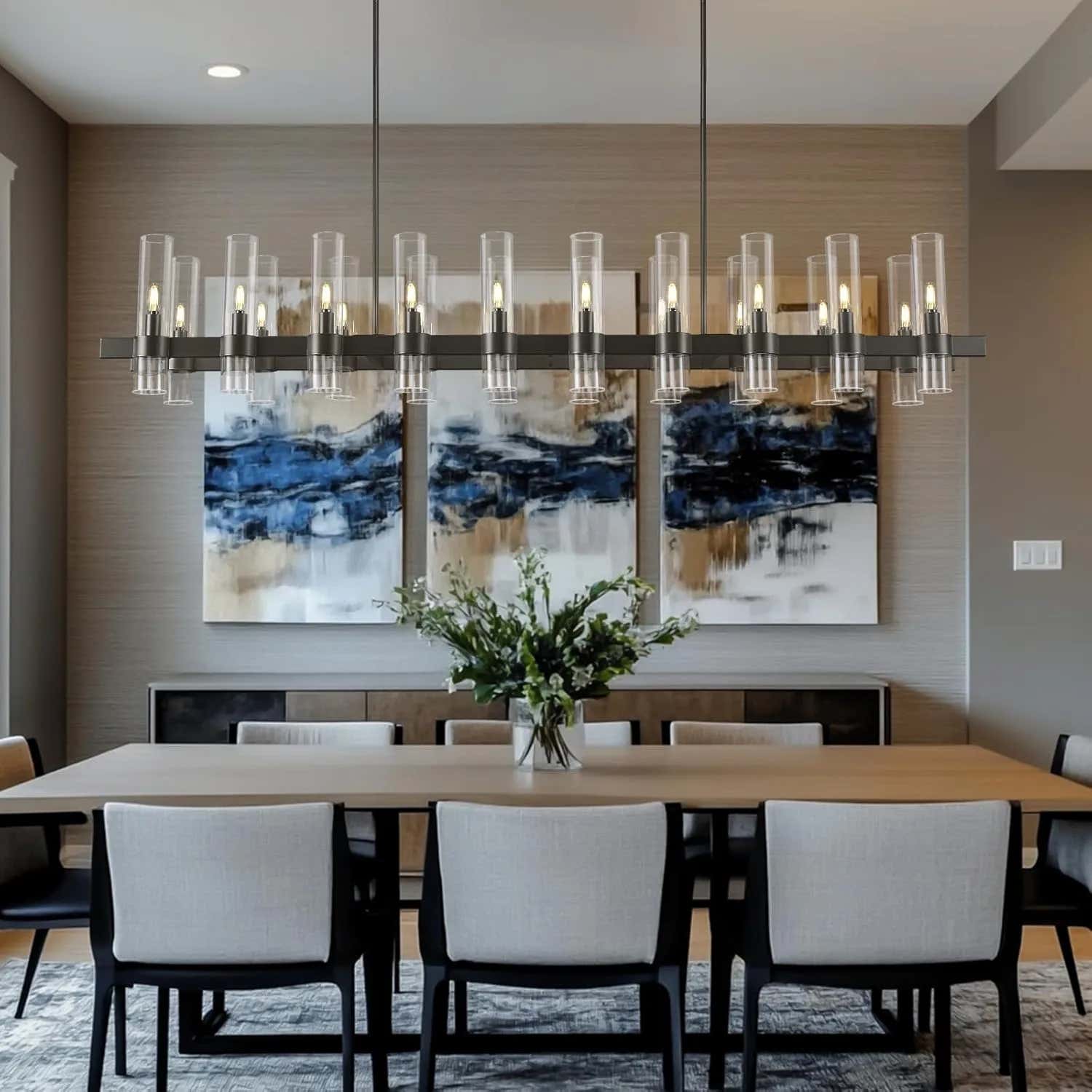 Cylora Glass Tube Rectangular Chandelier 68"W#Finish_Black