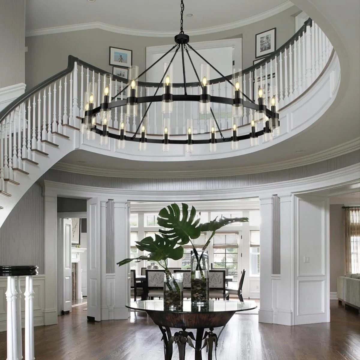 Cylora Glass Tube Round Chain Chandelier 60"