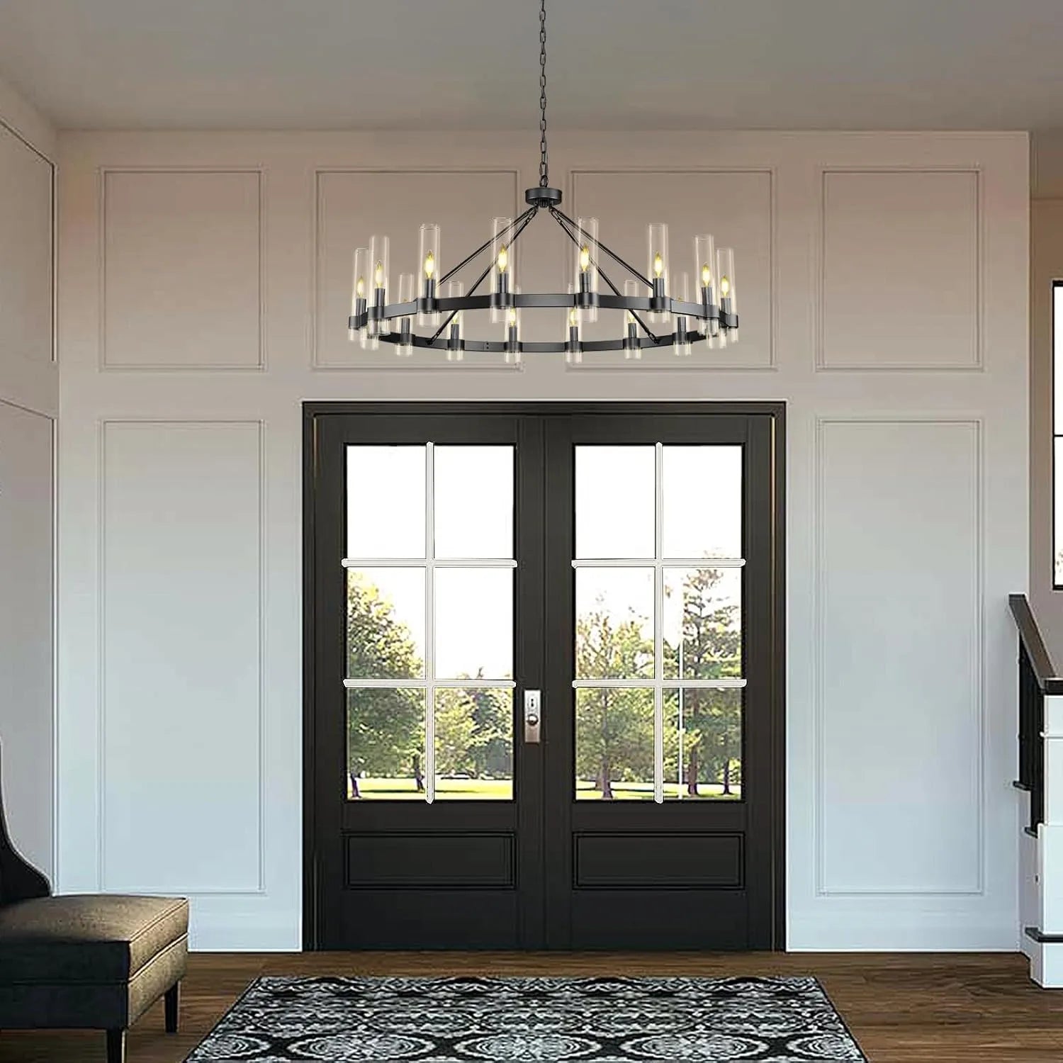 Cylora Glass Tube Round Chain Chandelier 60"