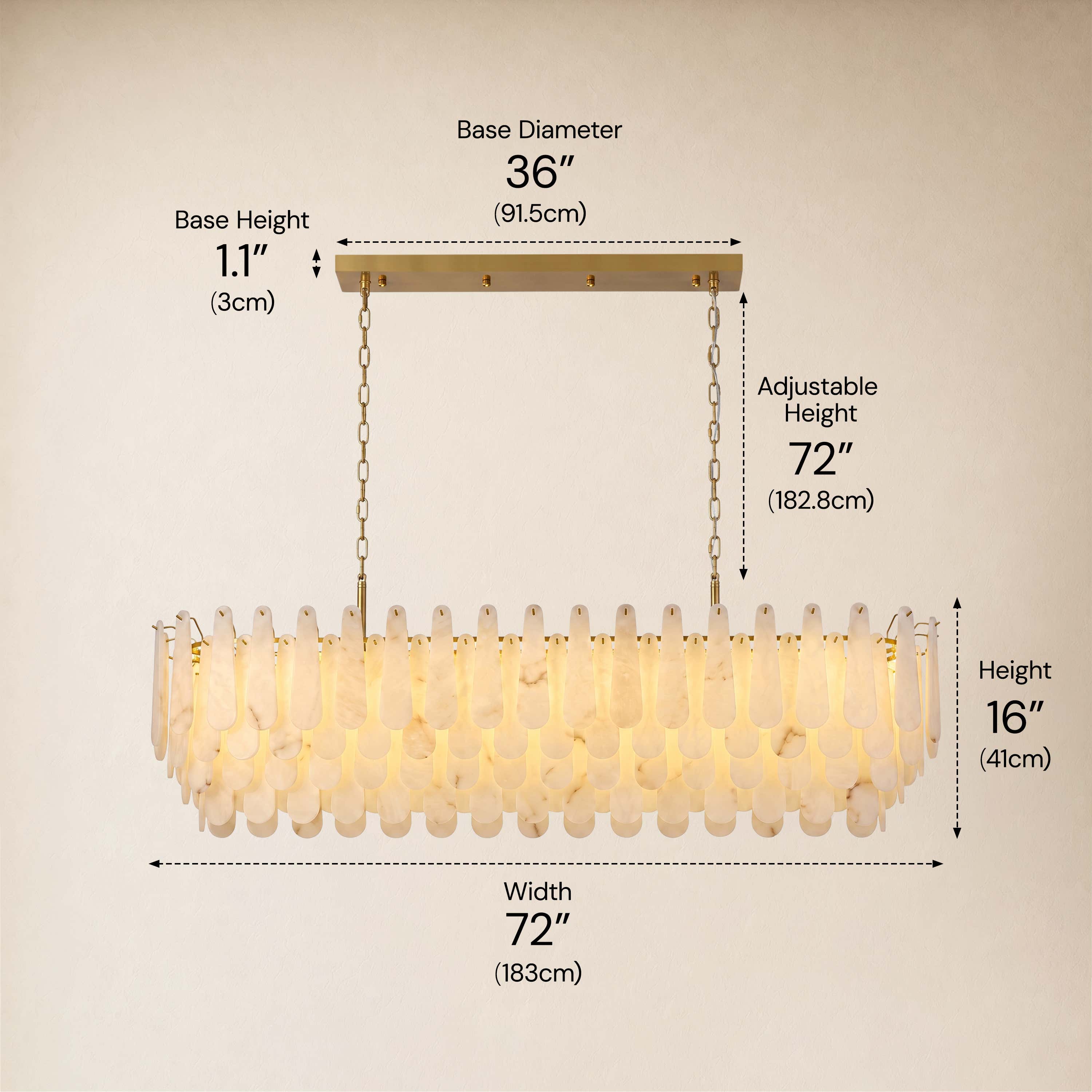 Caldera Alabaster Rectangular Custom Chandelier 54"W 72"W