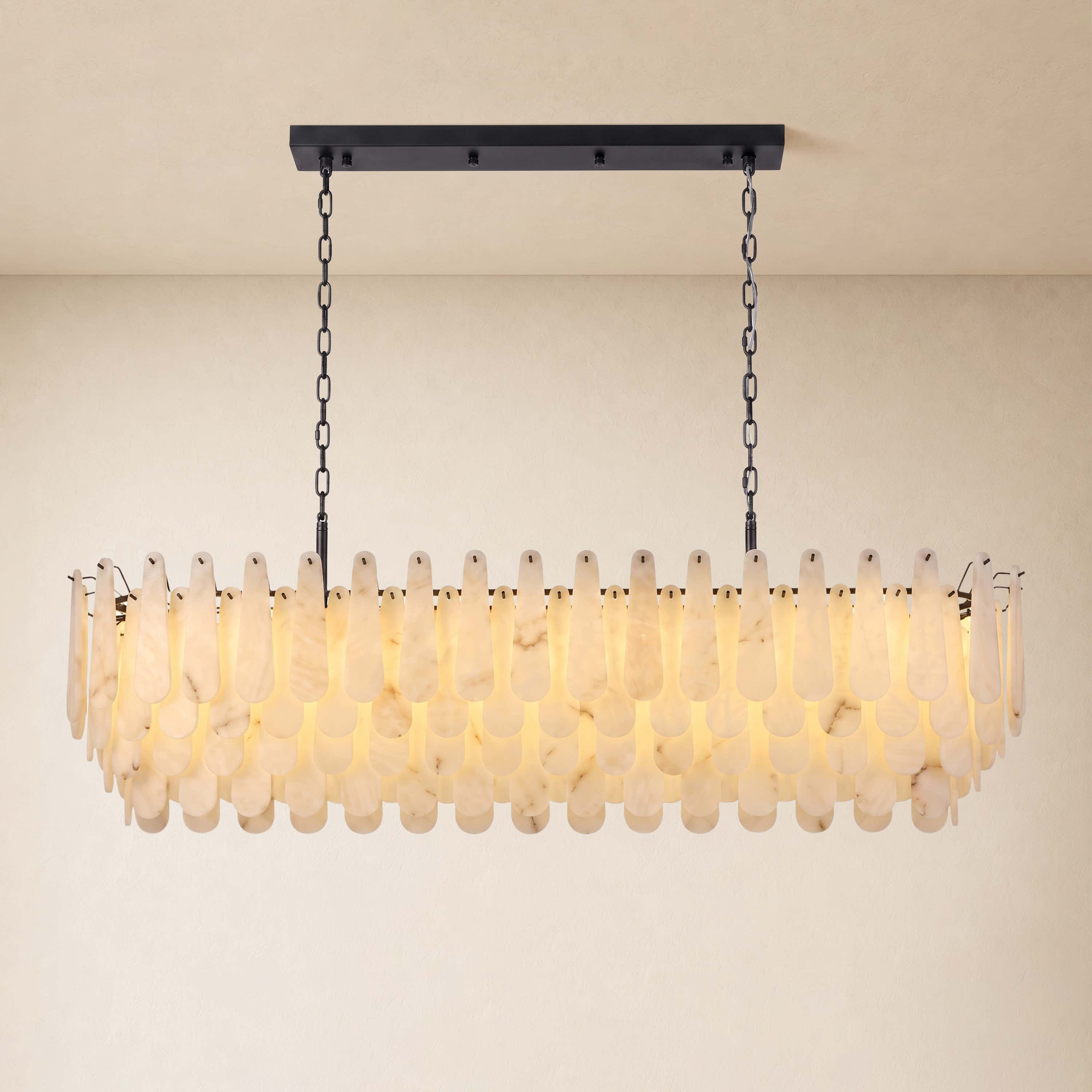 Caldera Alabaster Rectangular Custom Chandelier 54"W 72"W