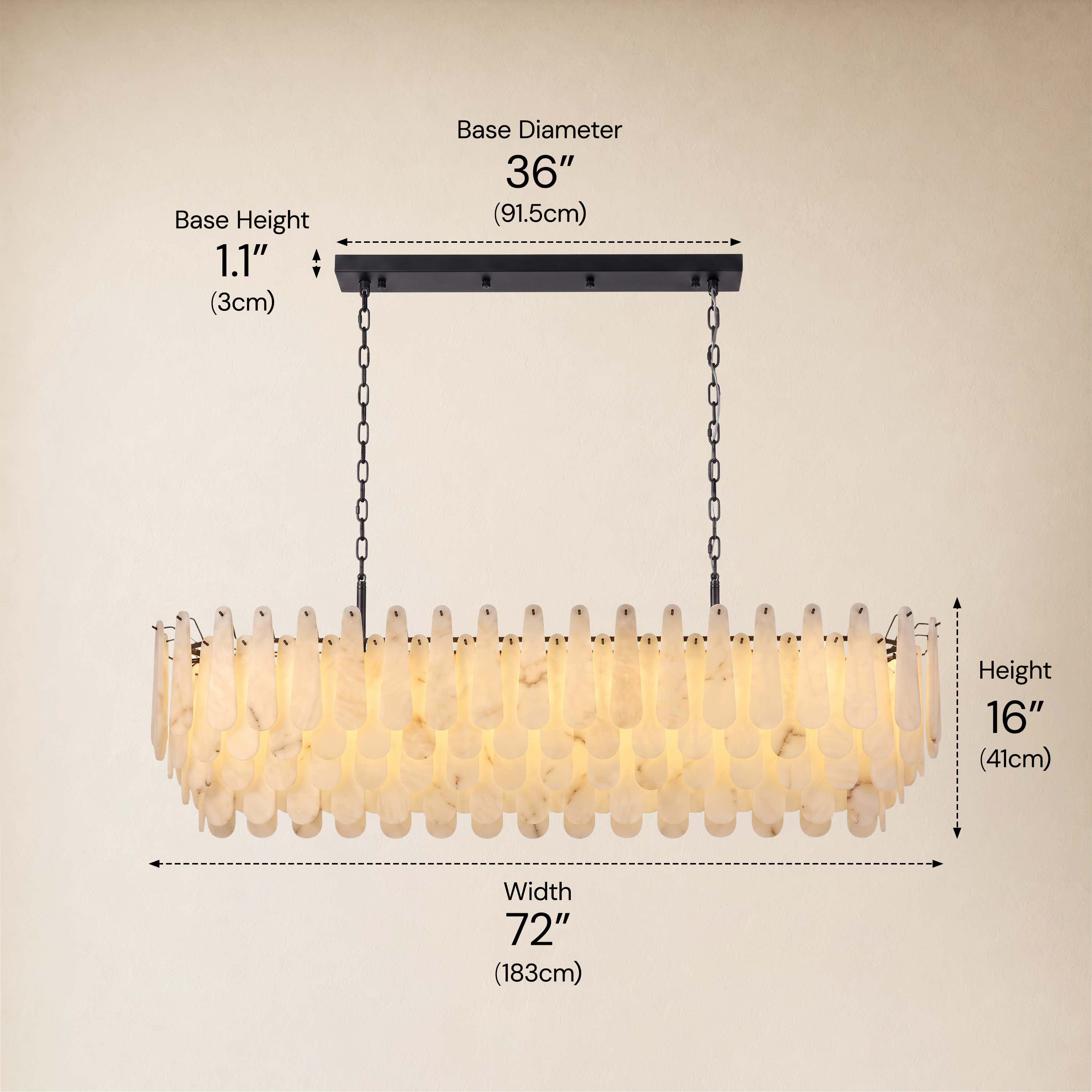 Caldera Alabaster Rectangular Custom Chandelier 54"W 72"W