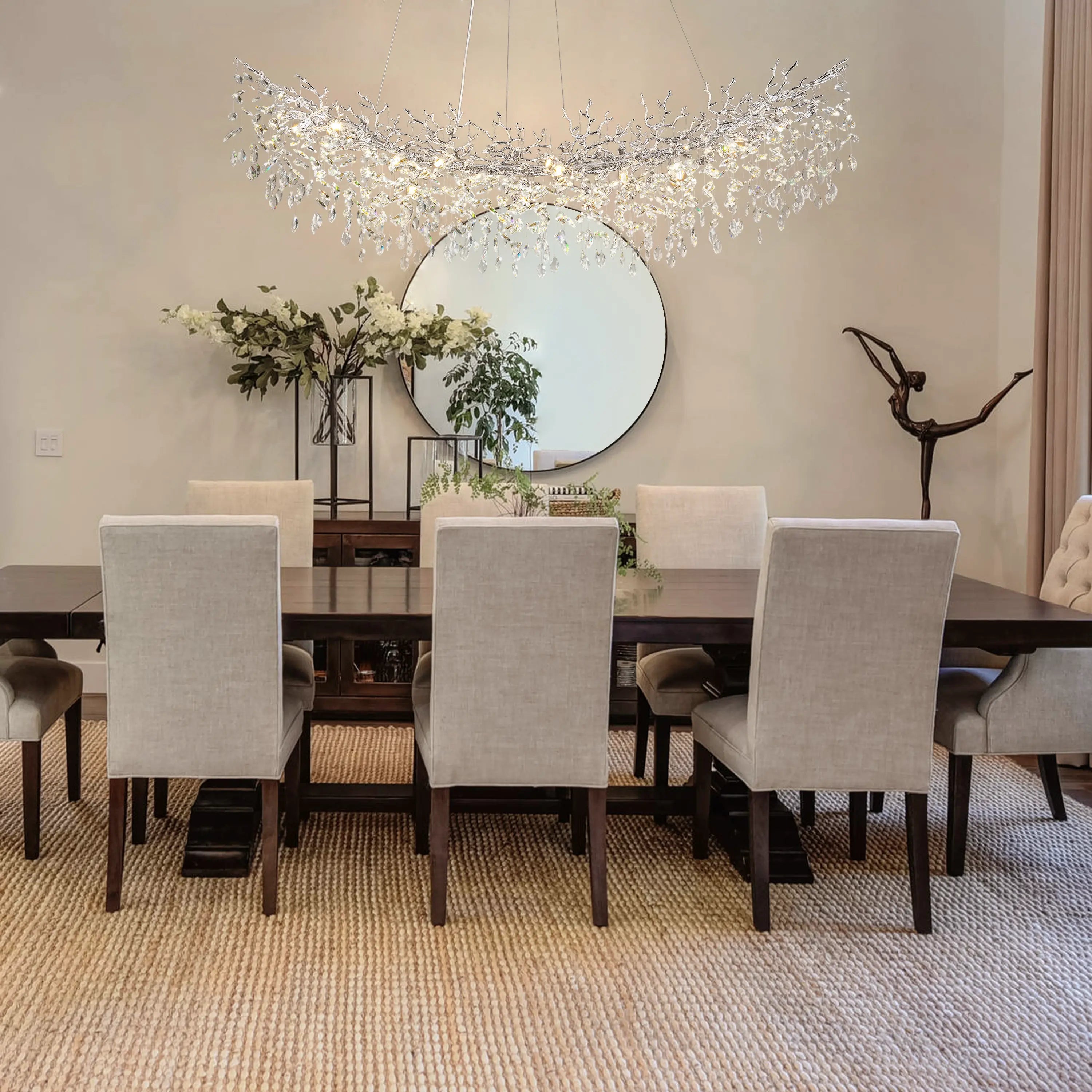 Frostleaf Crystal Cascade Tree Branch Linear Chandelier 72"W#Finish_Silver