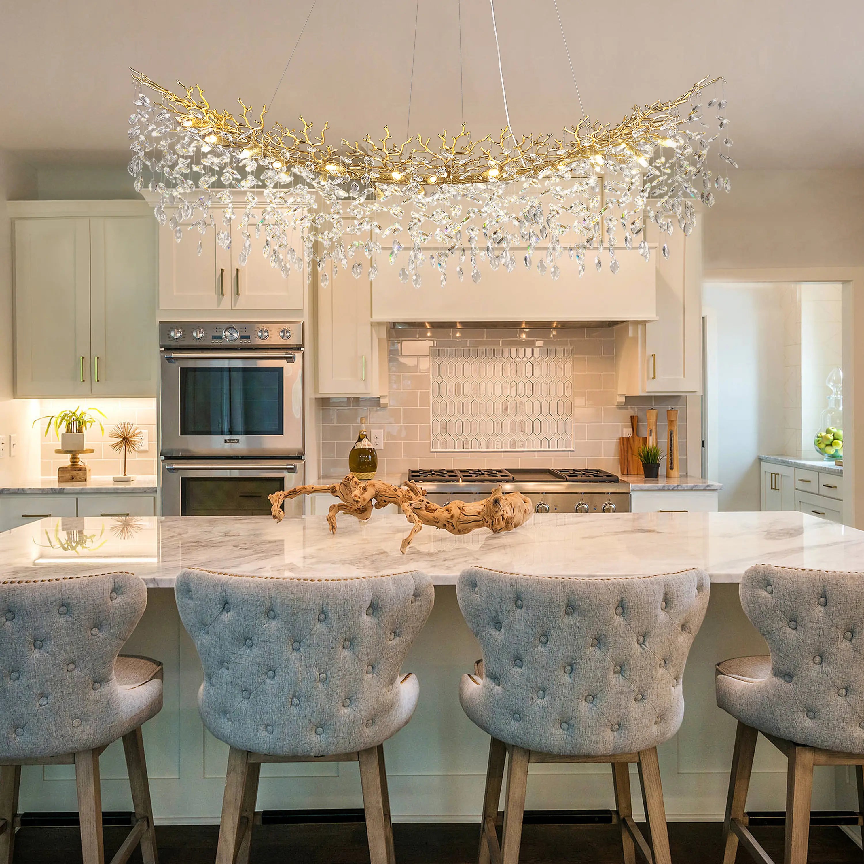 Frostleaf Crystal Cascade Tree Branch Linear Chandelier 72"