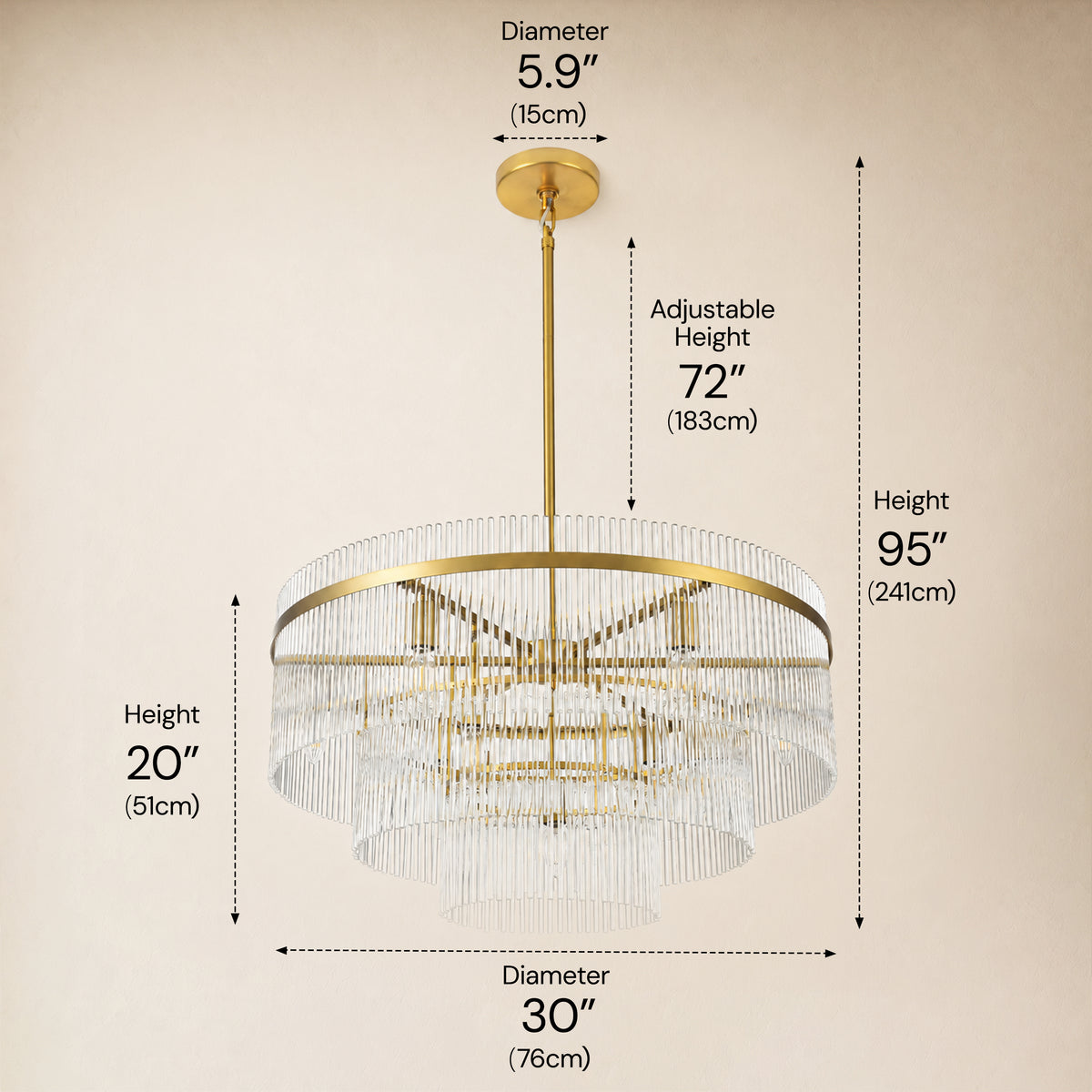 Elyndra Glass Rod Tiered Round Chandelier 30" 40" 50"D