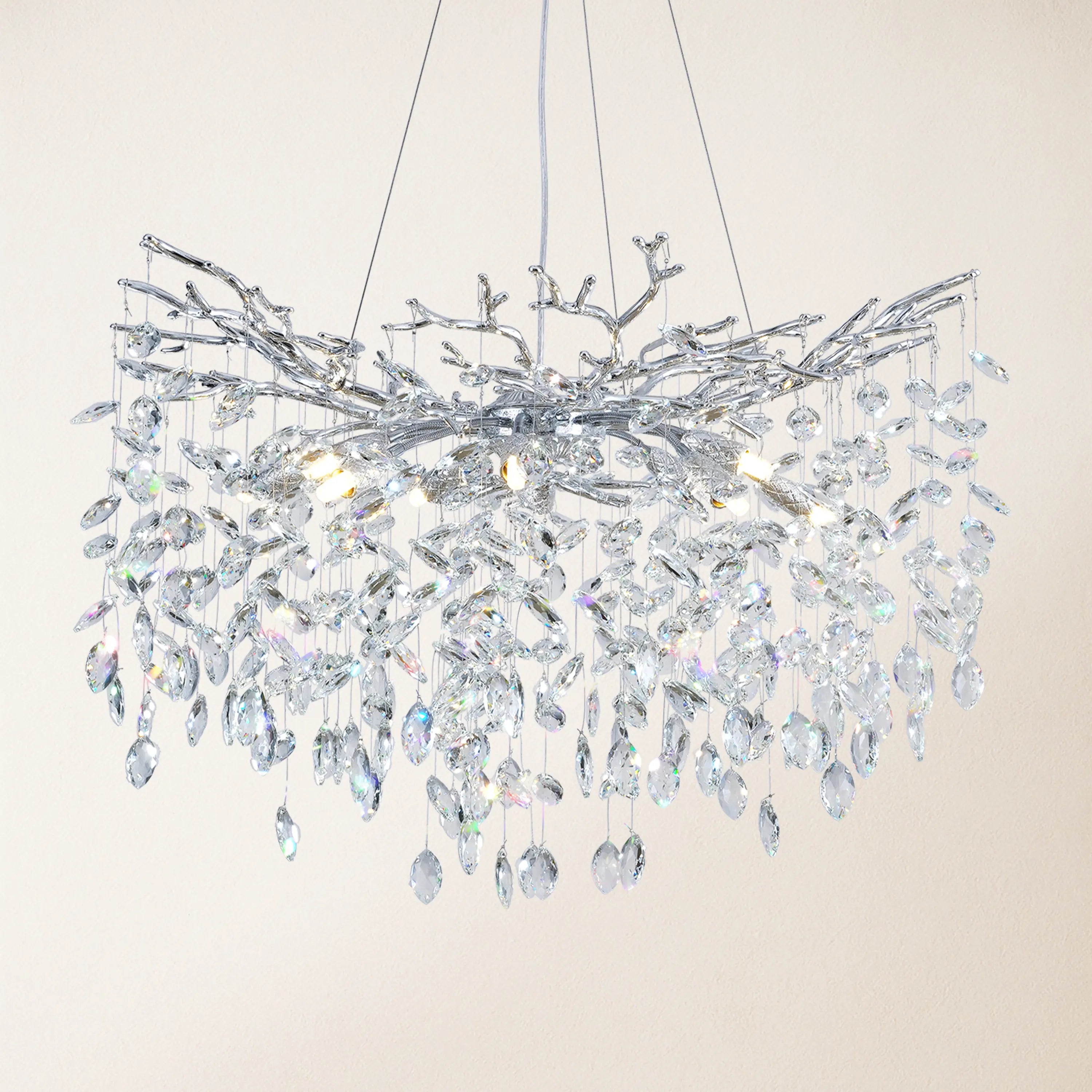 Frostleaf Crystal Cascade Branch Round Chandelier 30"