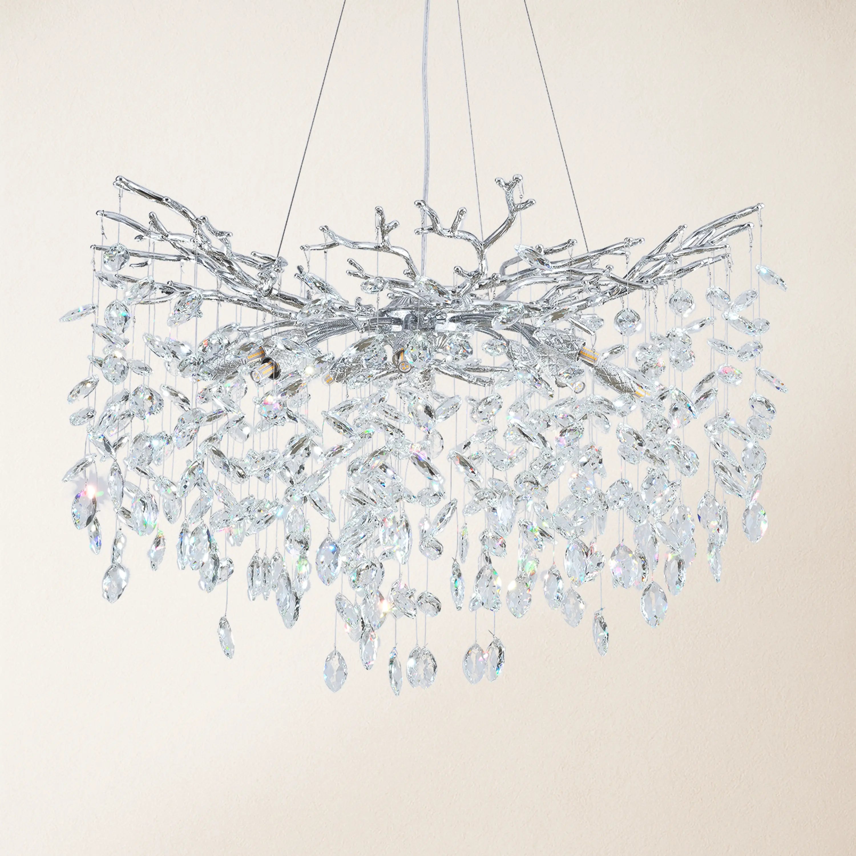 Frostleaf Crystal Cascade Branch Round Chandelier 30"