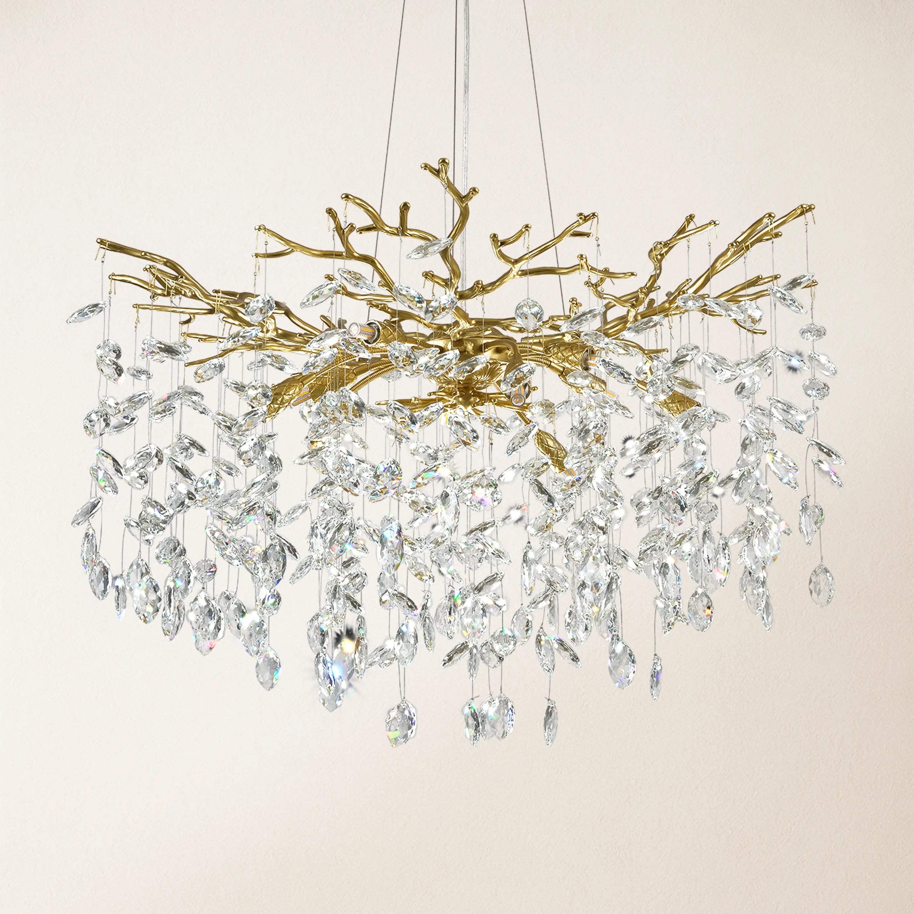 Frostleaf Crystal Cascade Branch Round Chandelier 30"