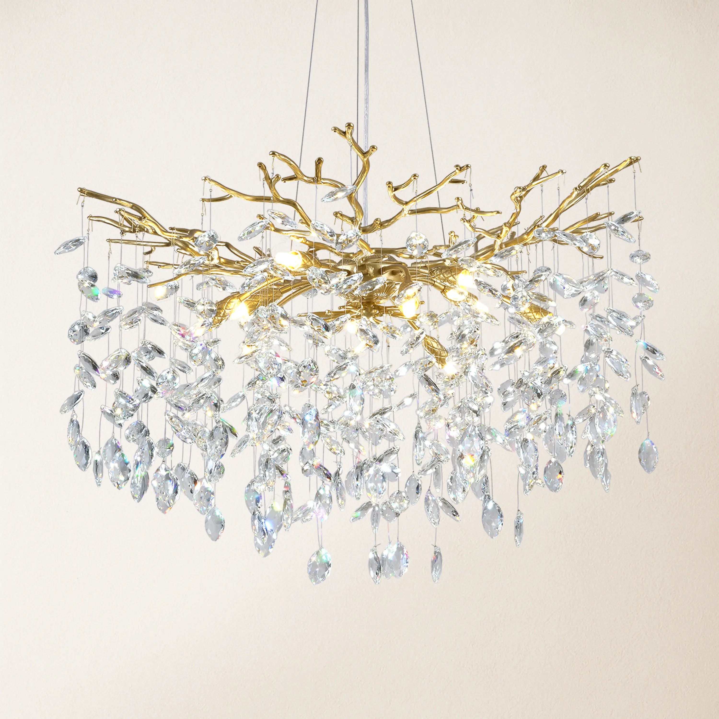 Frostleaf Crystal Cascade Branch Round Chandelier 30"