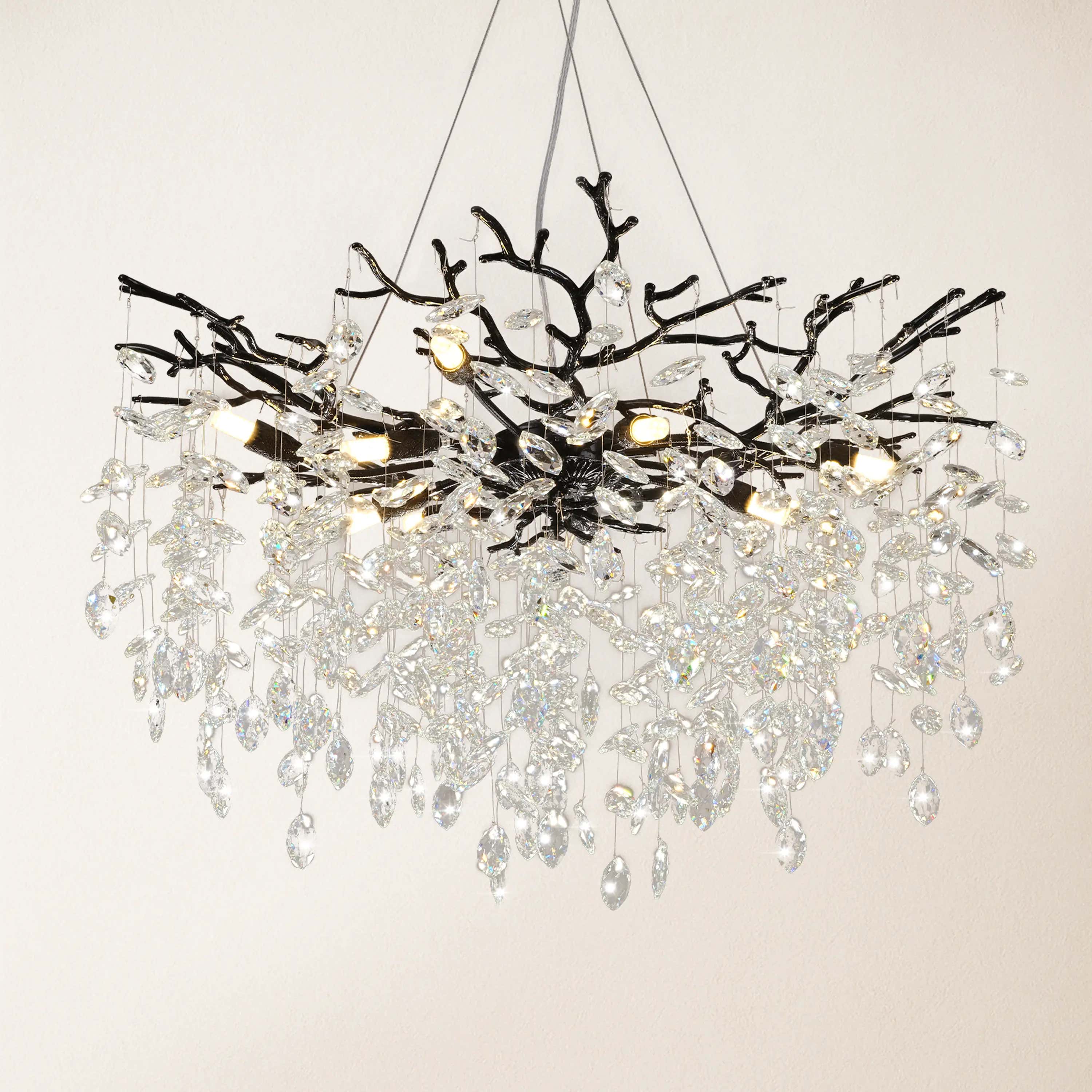 Frostleaf Crystal Cascade Branch Round Chandelier 30"D