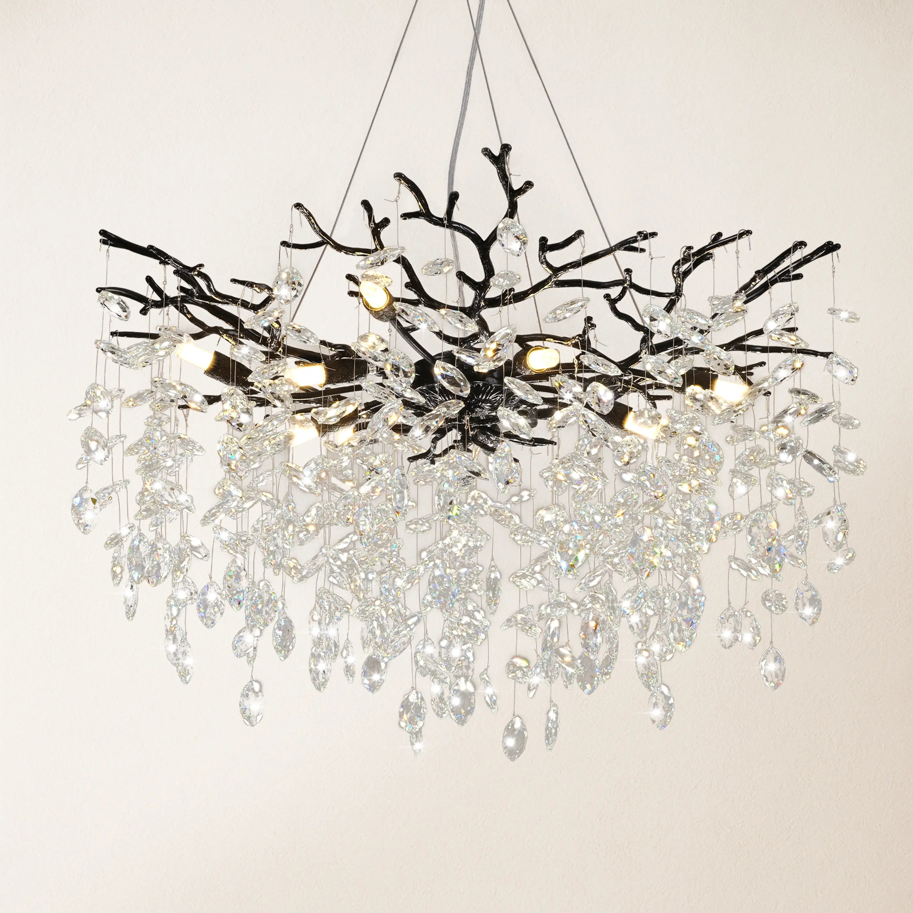 Frostleaf Crystal Cascade Branch Round Chandelier 30"