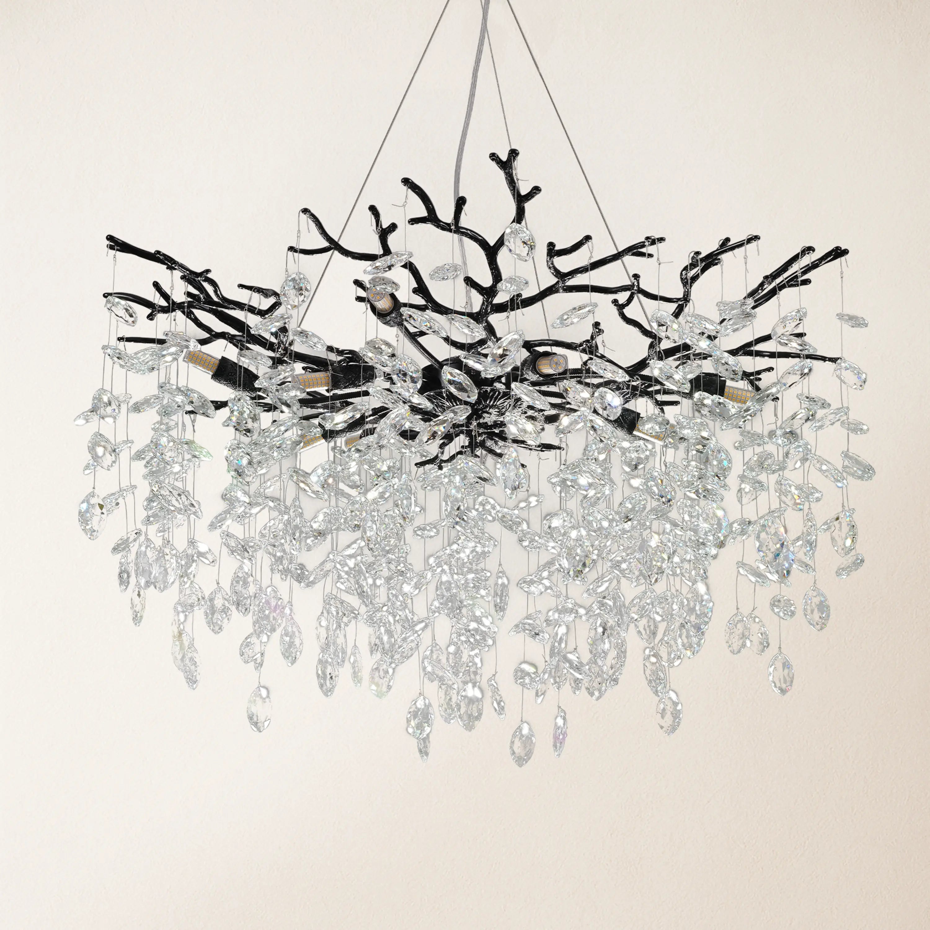 Frostleaf Crystal Cascade Branch Round Chandelier 30"D