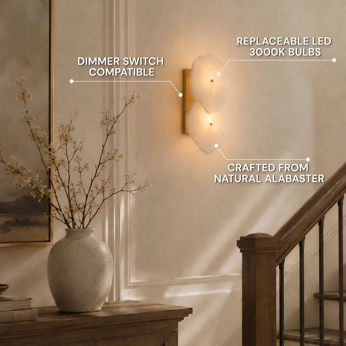 Moira Alabaster 2 Lights Wall Sconce