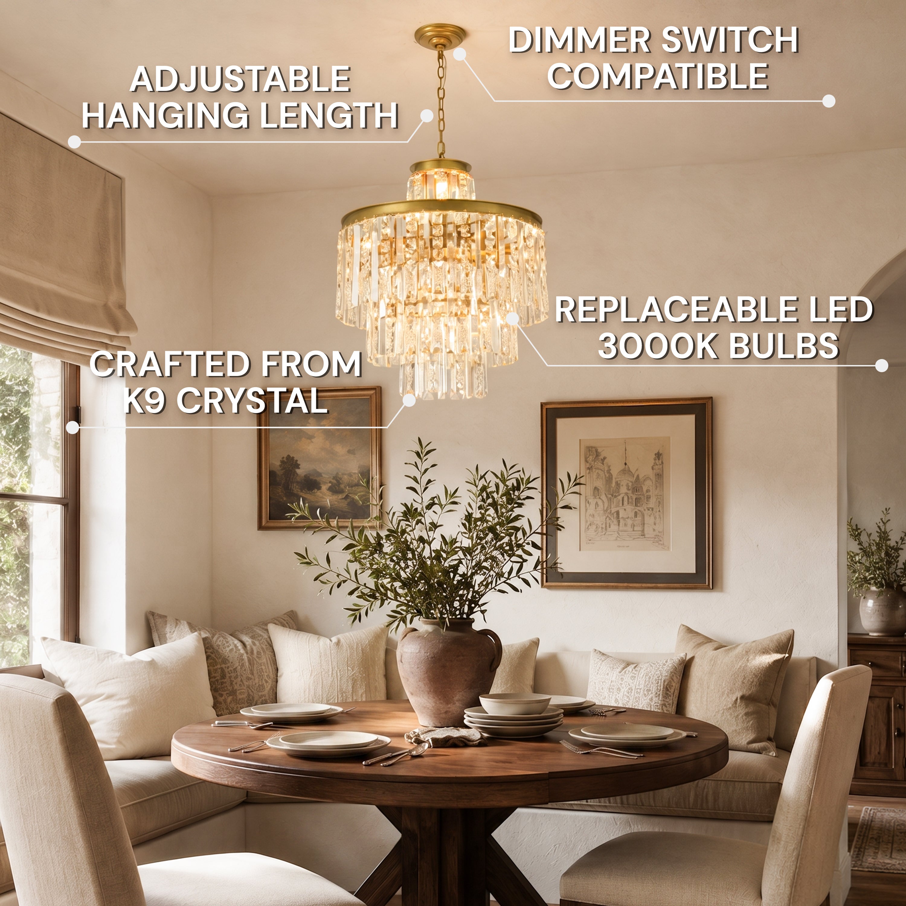 Lucentra Crystal Tiered Round Pendant 20"D