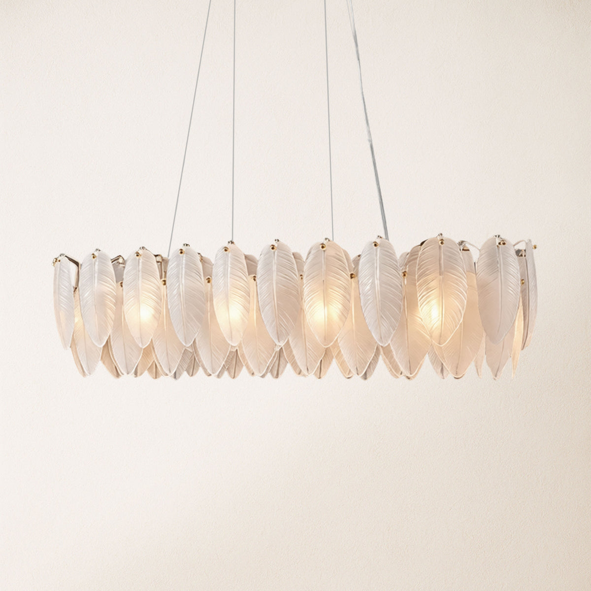 Avelis Glass Feather Linear Chandelier 40"W