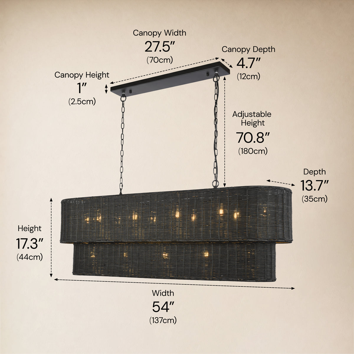 Cavana Rattan Tiered Rectangular Chandelier 53.9"W