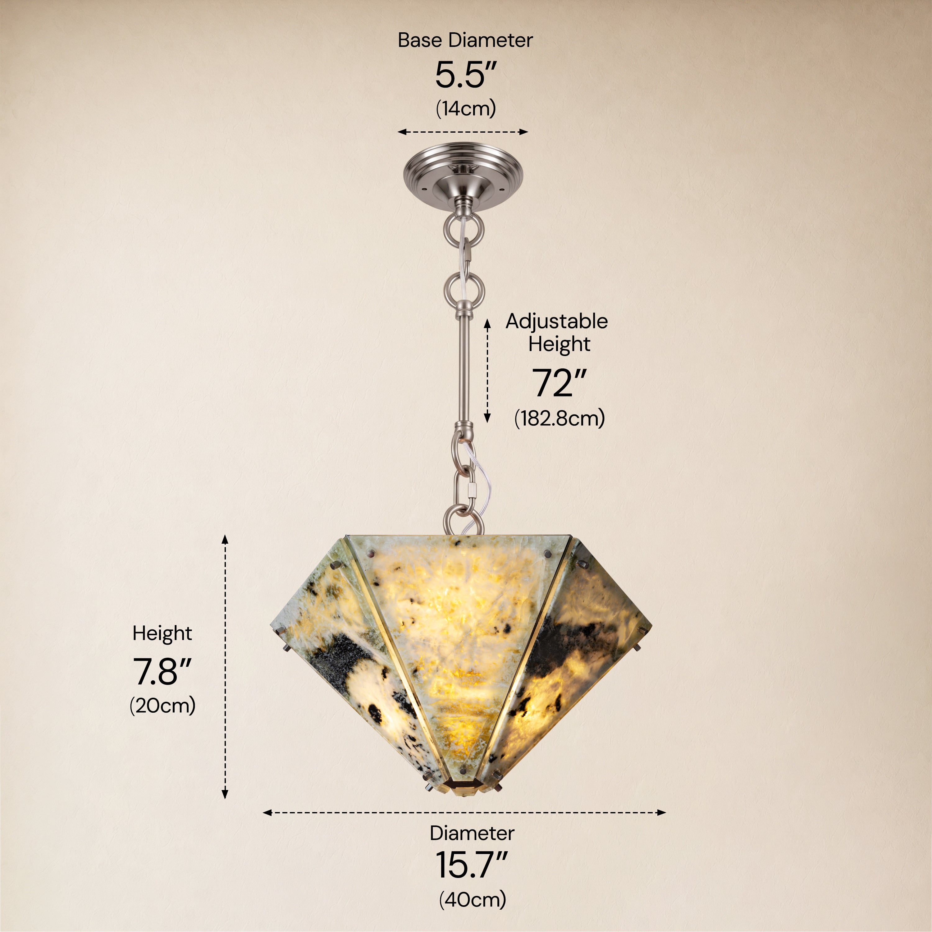 Pietra Green Marble Hexagonal Lantern Pendant 15.7"D